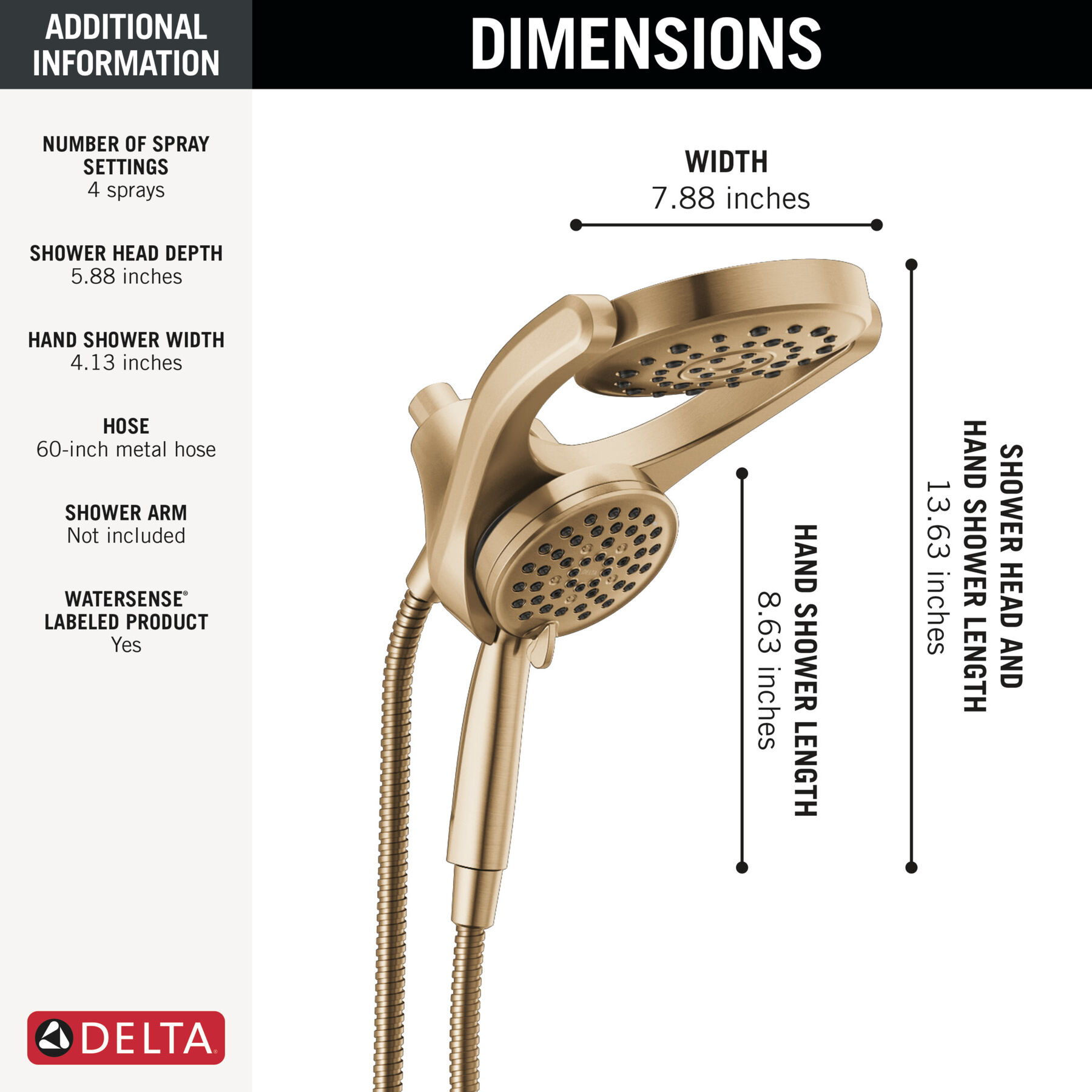 HydroRain&reg; 4-Setting Two-in-One Shower Head
