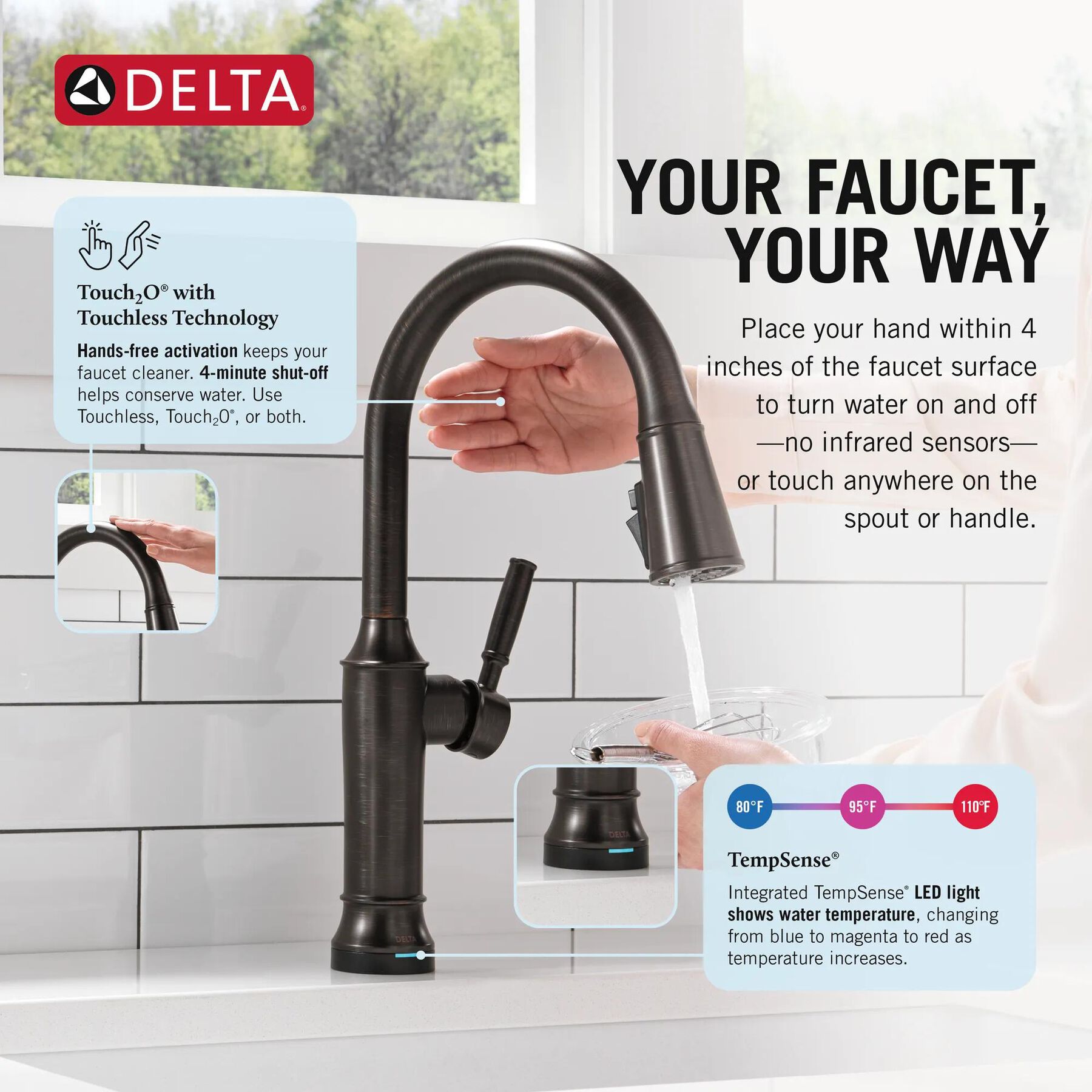 Touch<sub>2</sub>O&reg; Technology Kitchen Faucet with Touchless Technology