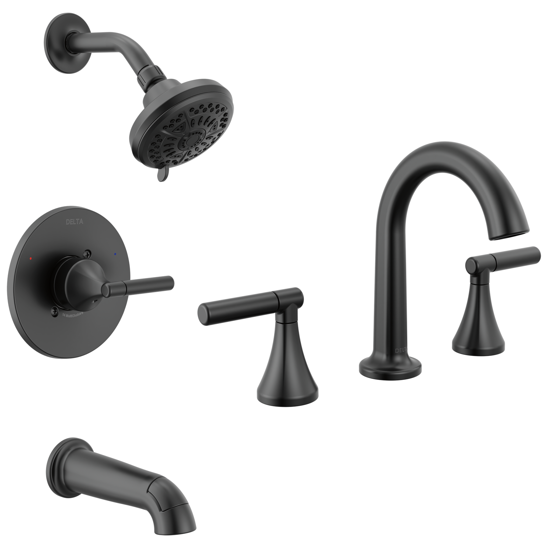 Widespread Lavatory Faucet with 14 Series Tub Shower Trim and Rough Bundle