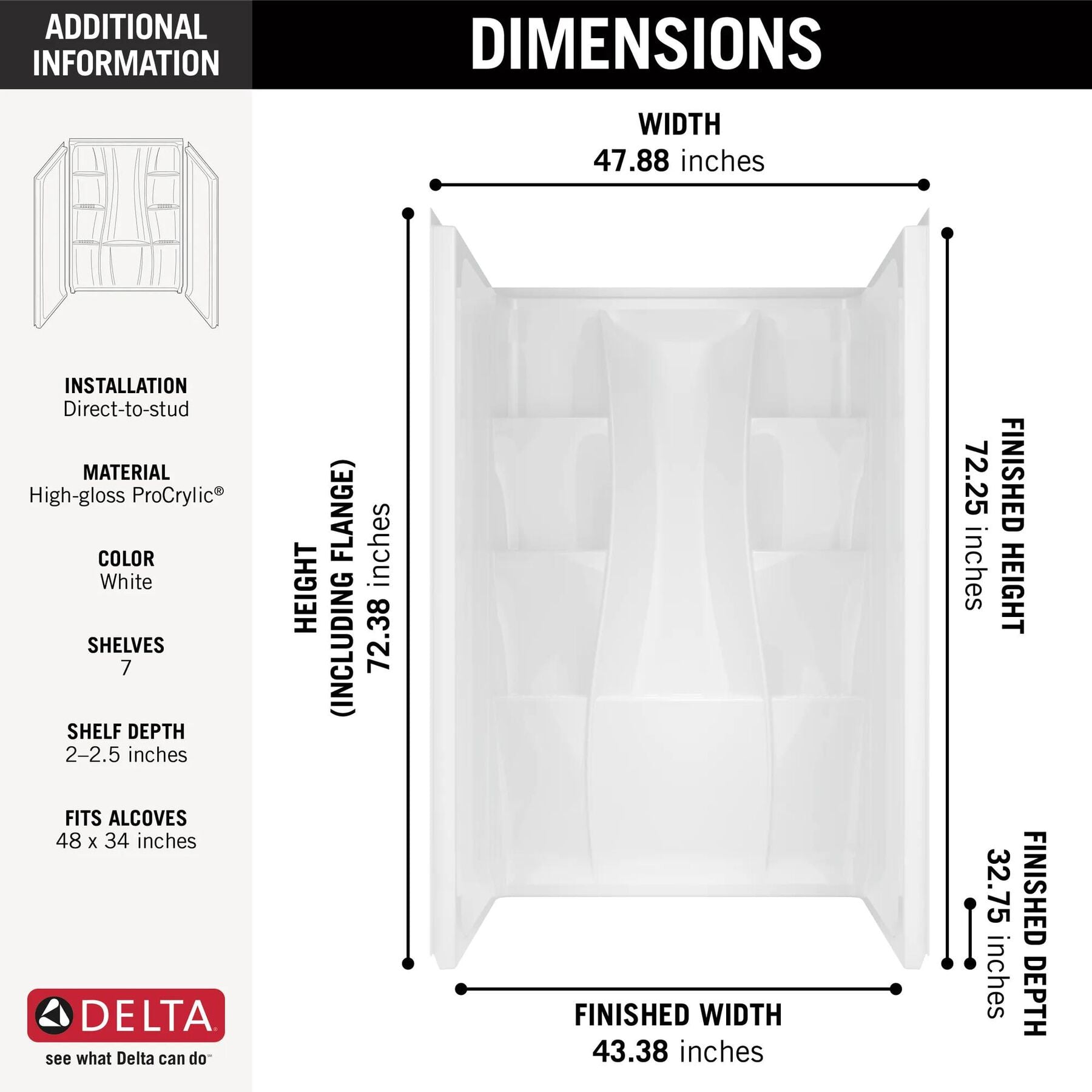 48" X 34" Shower Wall Set