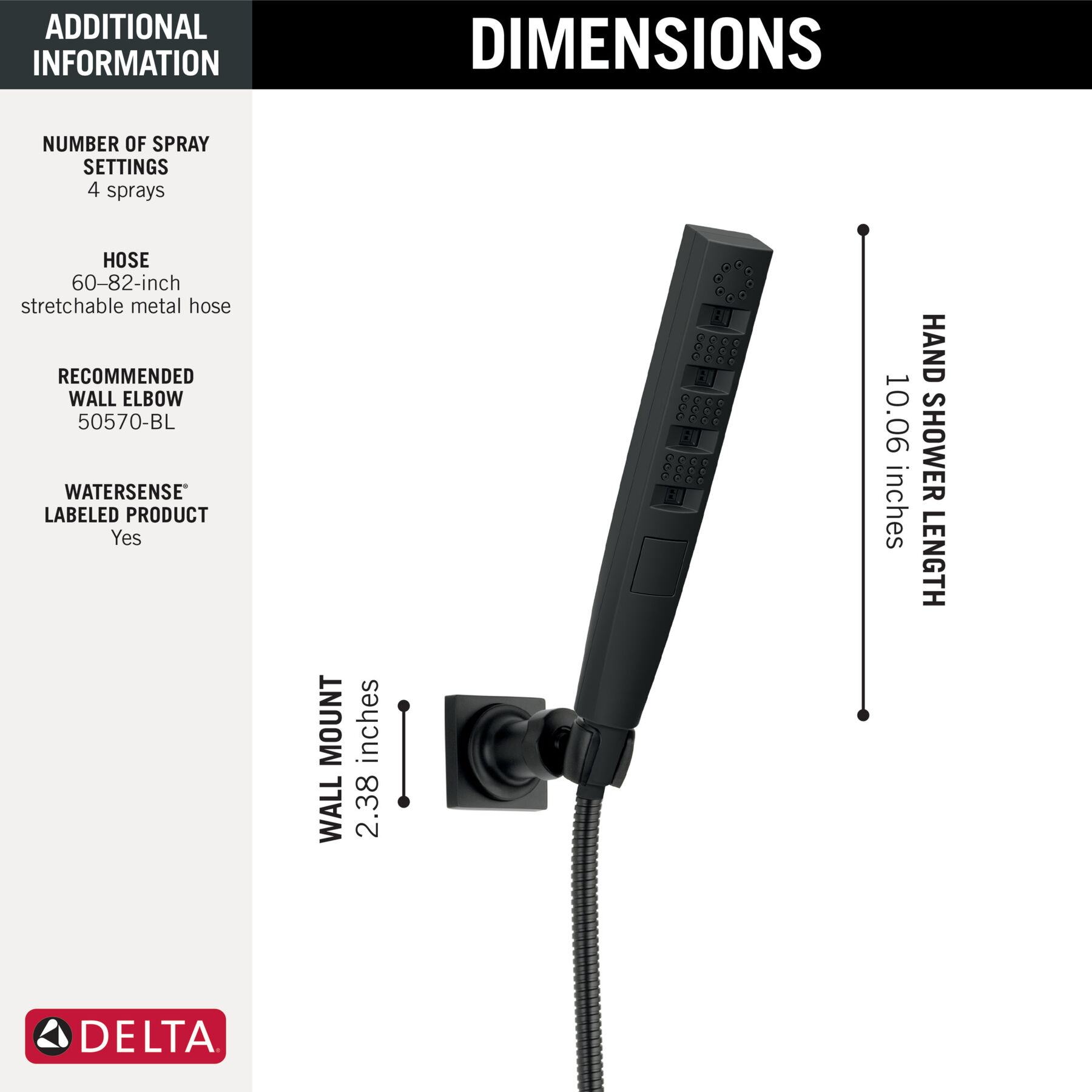 H<sub>2</sub>Okinetic&reg; 4-Setting Wall Mount Hand Shower