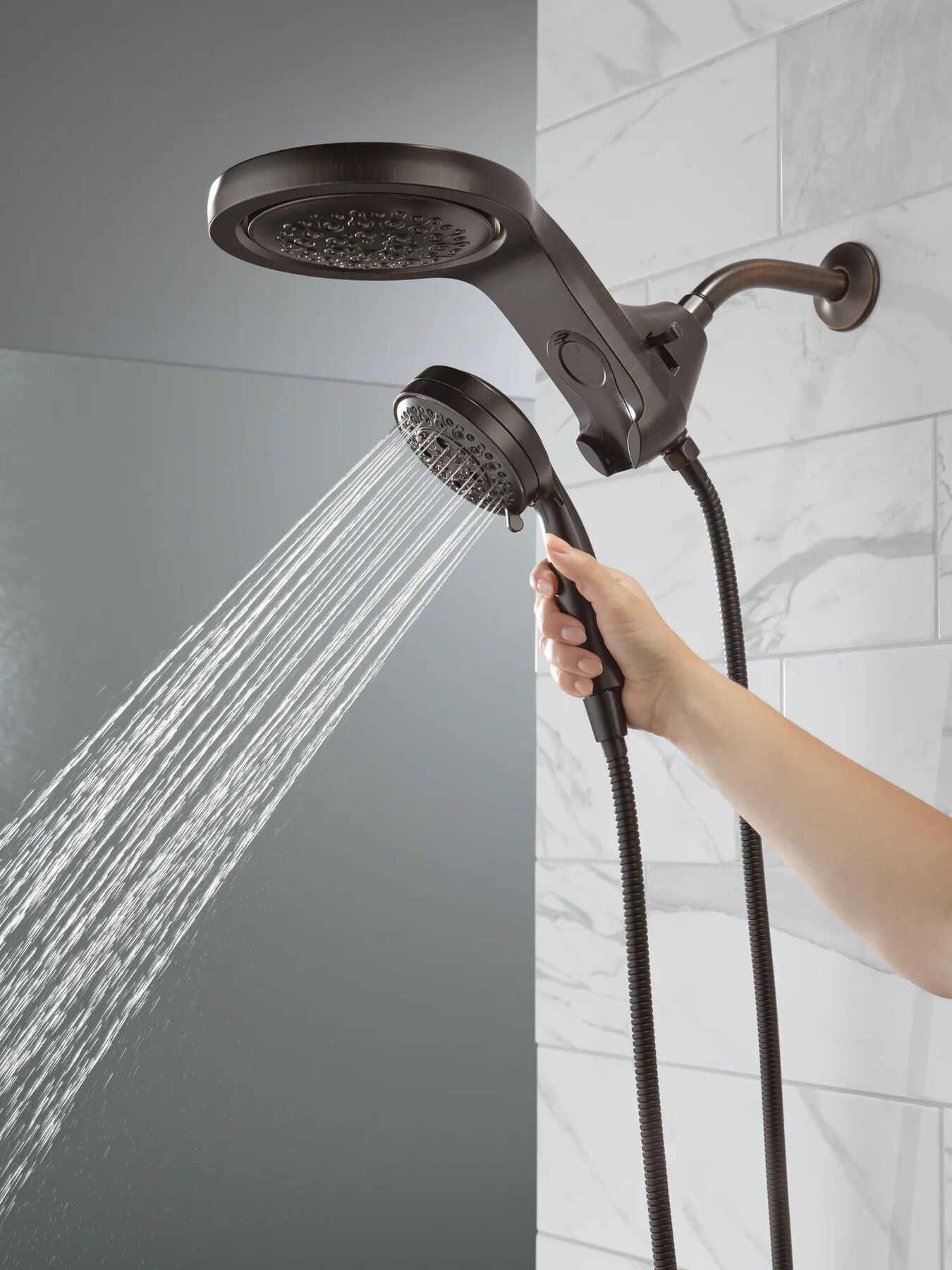HydroRain&reg; H<sub>2</sub>Okinetic&reg; 5-Setting Two-in-One Shower Head