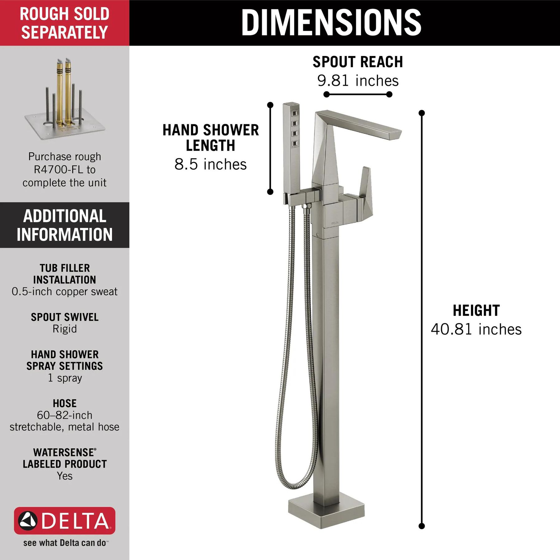 Single Handle Floor Mount Tub Filler Trim