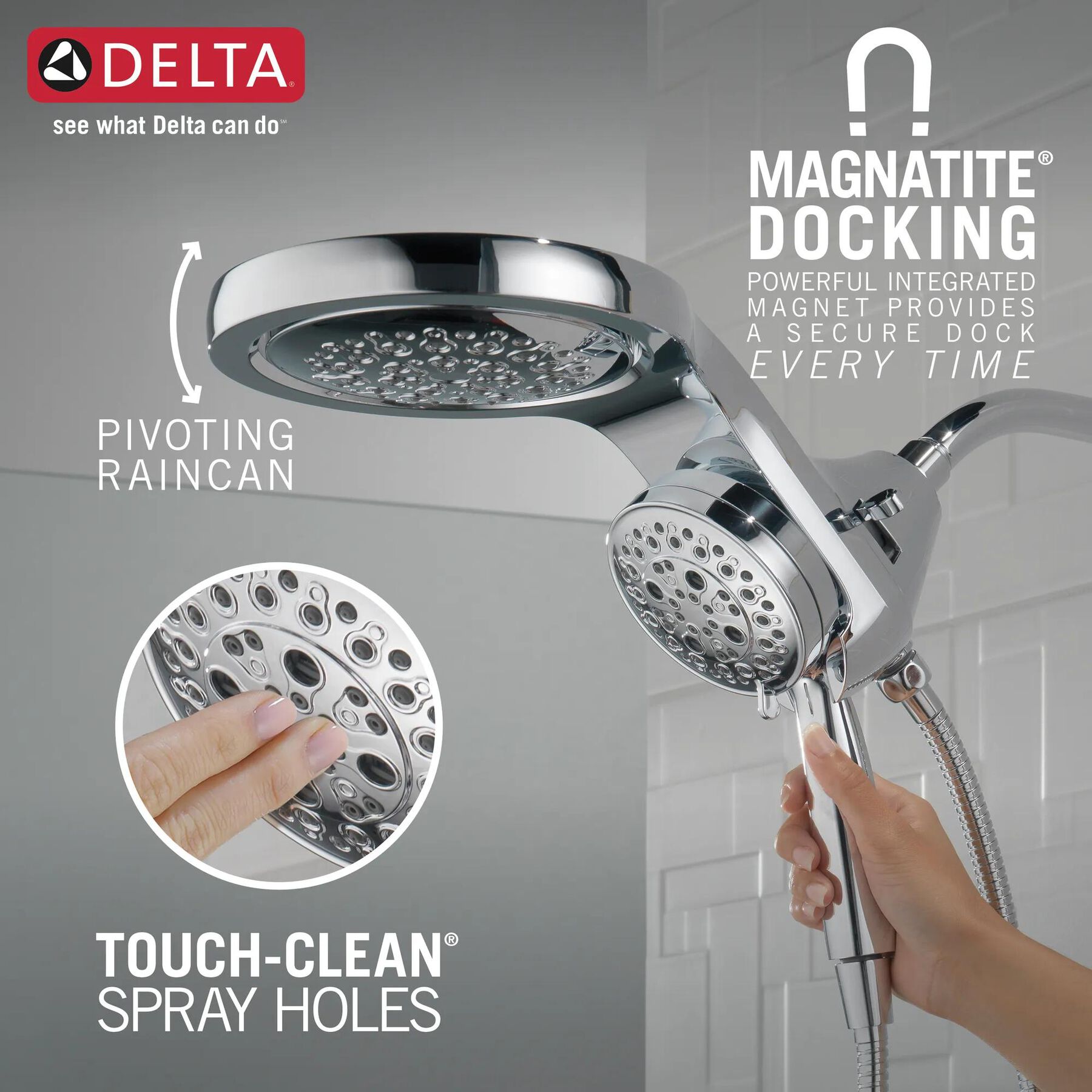 HydroRain&reg; H2Okinetic&reg; 5-Setting Two-in-One Shower Head (Recertified)