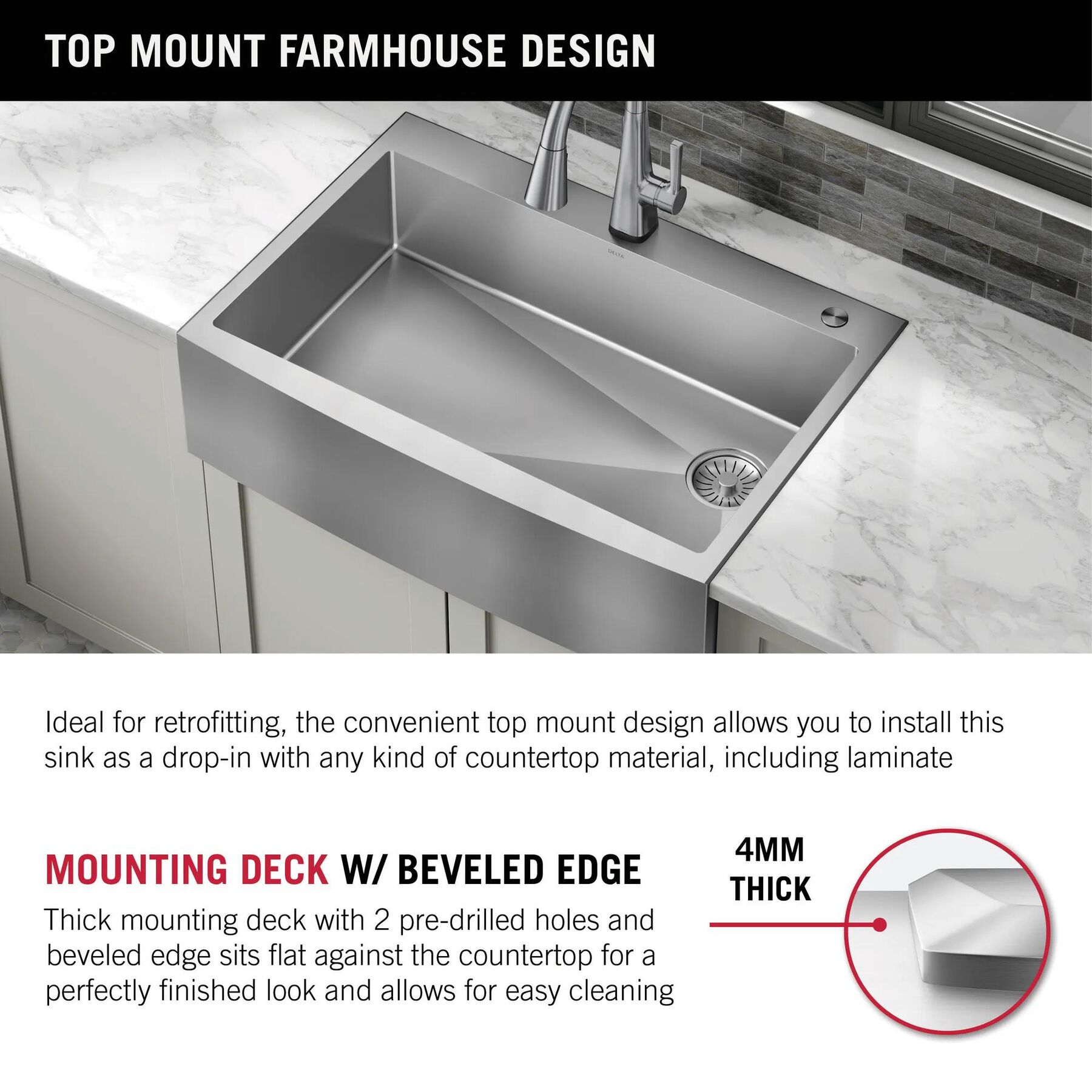 36&rdquo; Retrofit Farmhouse Apron Front 16 Gauge Stainless Steel Single Bowl Kitchen Sink for Undermount / Drop-In Installation with Accessories