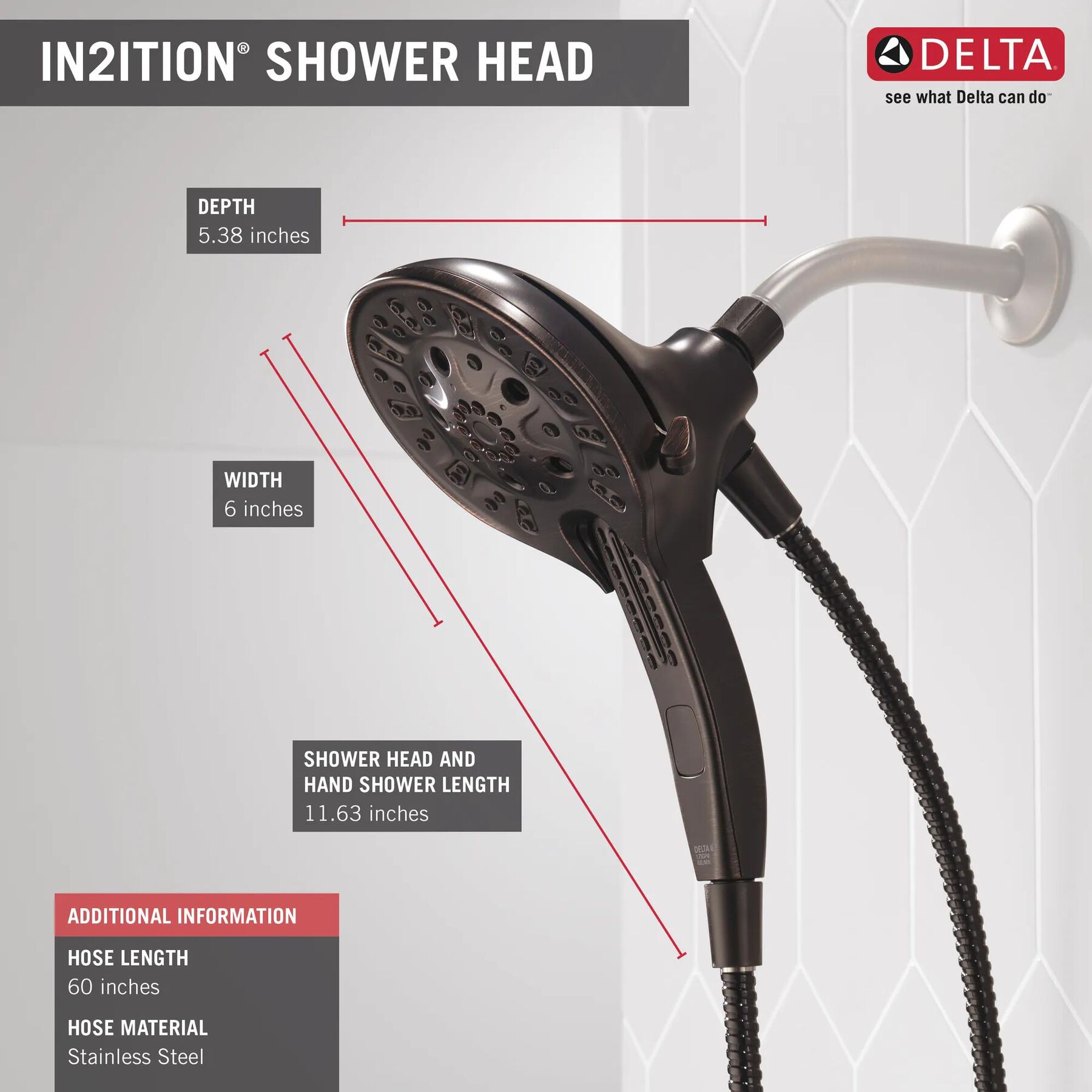 H2Okinetic&reg;&nbsp;In2ition&reg;&nbsp;5-Setting Two-in-One Shower