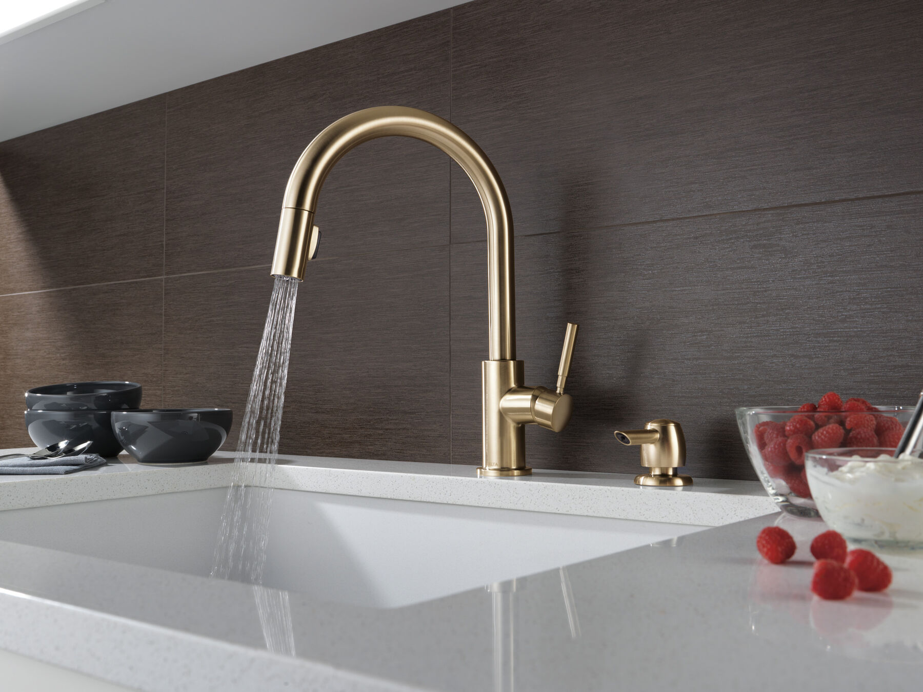 Single Handle Pull-Down Kitchen Faucet with Soap Dispenser