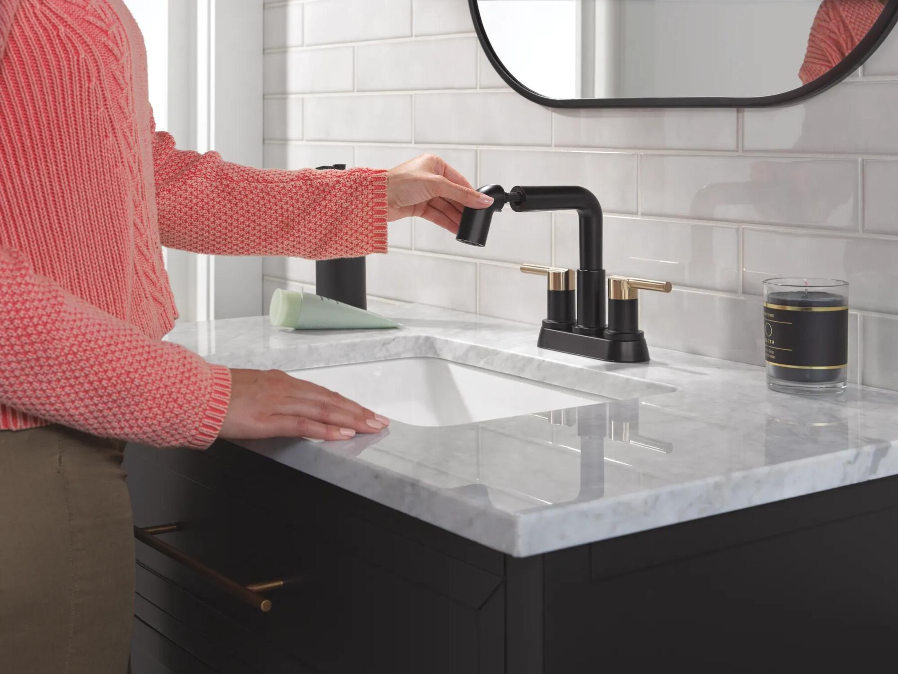 Two Handle Centerset Pull-Down Bathroom Faucet