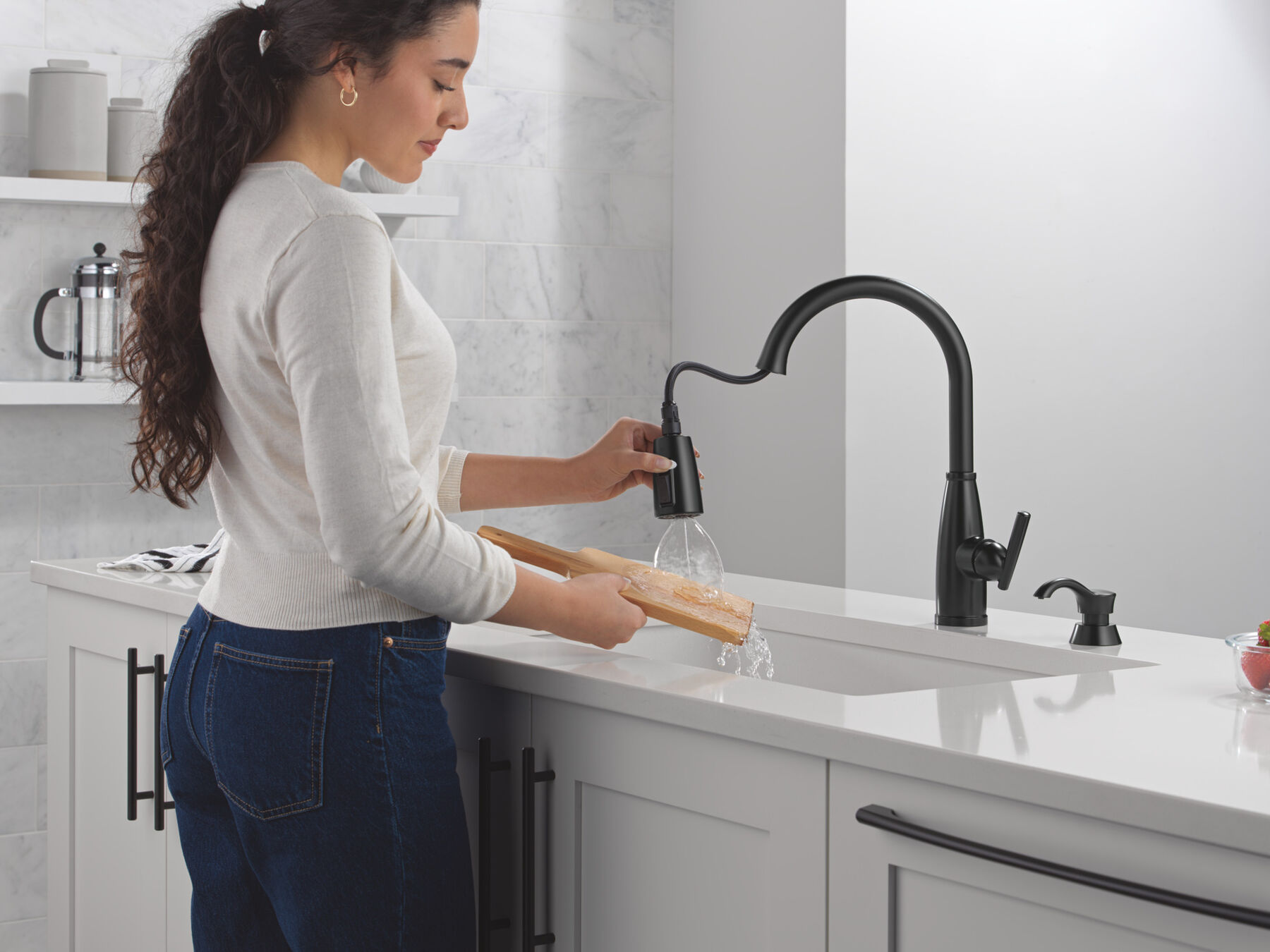 Single Handle Pull-Down Kitchen Faucet with Soap Dispenser and ShieldSpray&reg; Technology