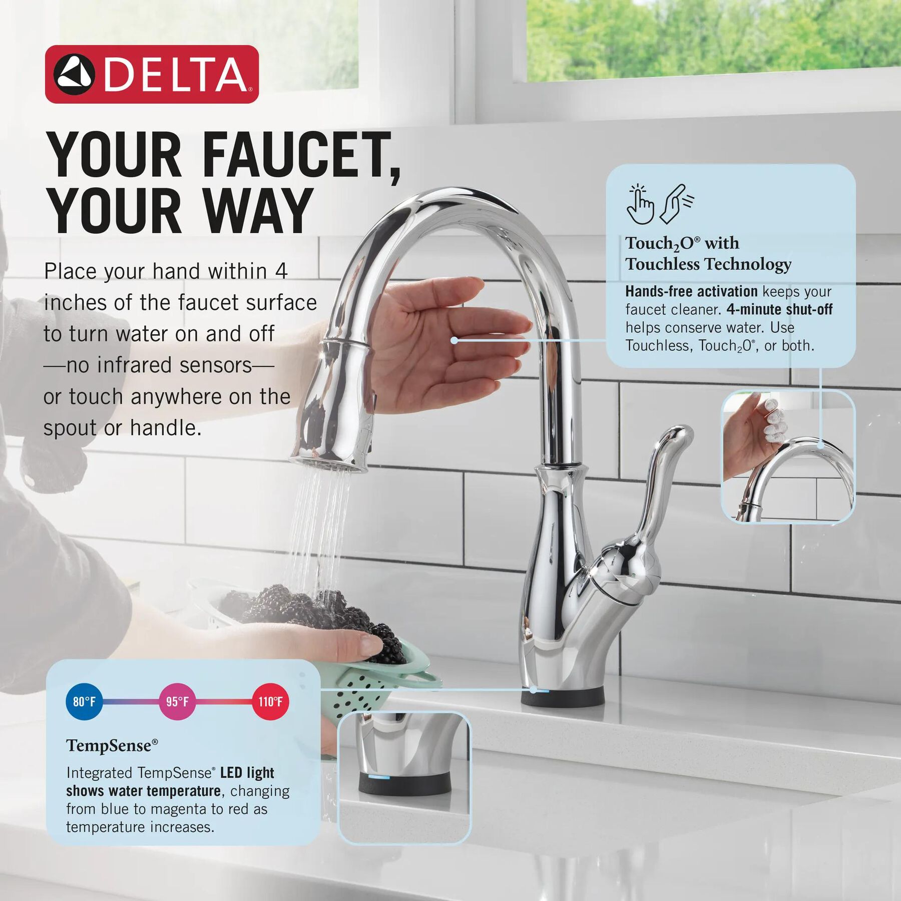 Touch<sub>2</sub>O&reg; Technology Kitchen Faucet with Touchless Technology