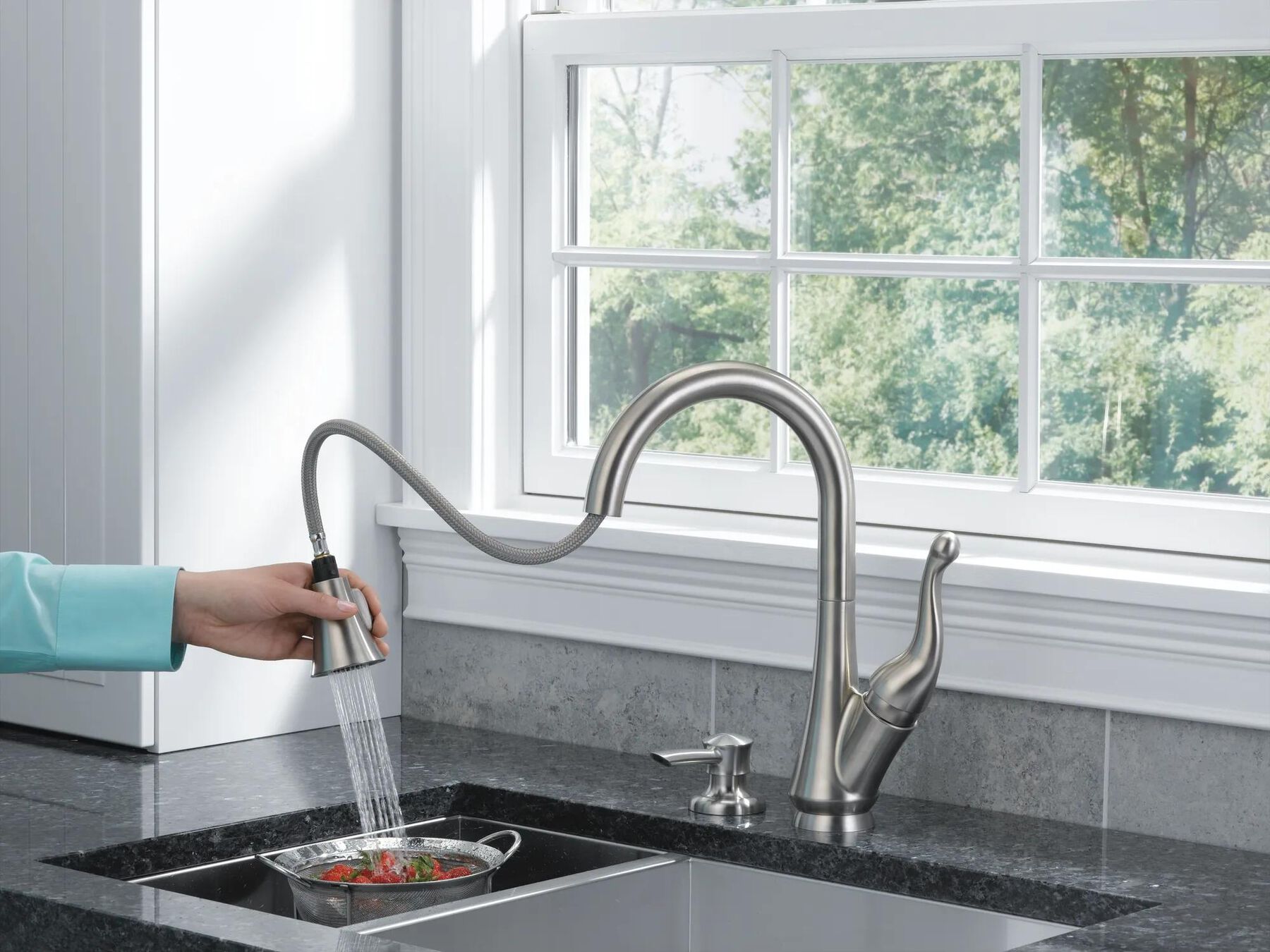 Single Handle Pull-Down Kitchen Faucet with Soap Dispenser