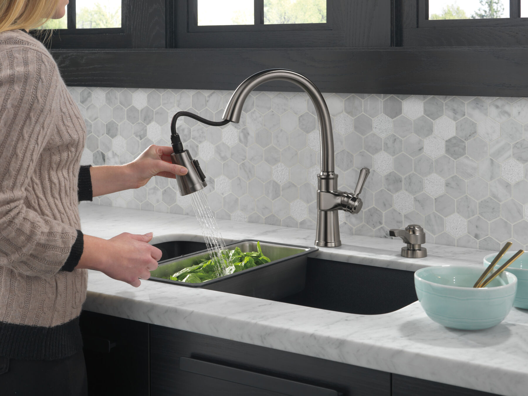 Single Handle Pull-Down Kitchen Faucet with Soap Dispenser and ShieldSpray&reg; Technology (Recertified)
