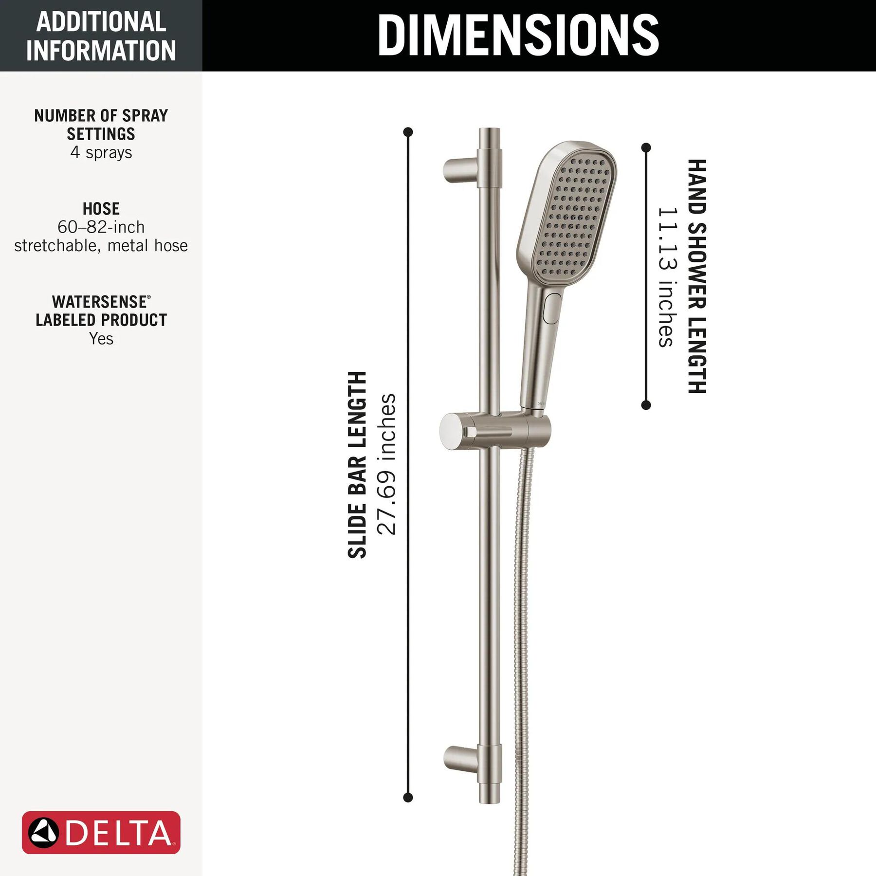 4-Setting Hand Shower with Slide Bar featuring FeatherRain&trade; Spray