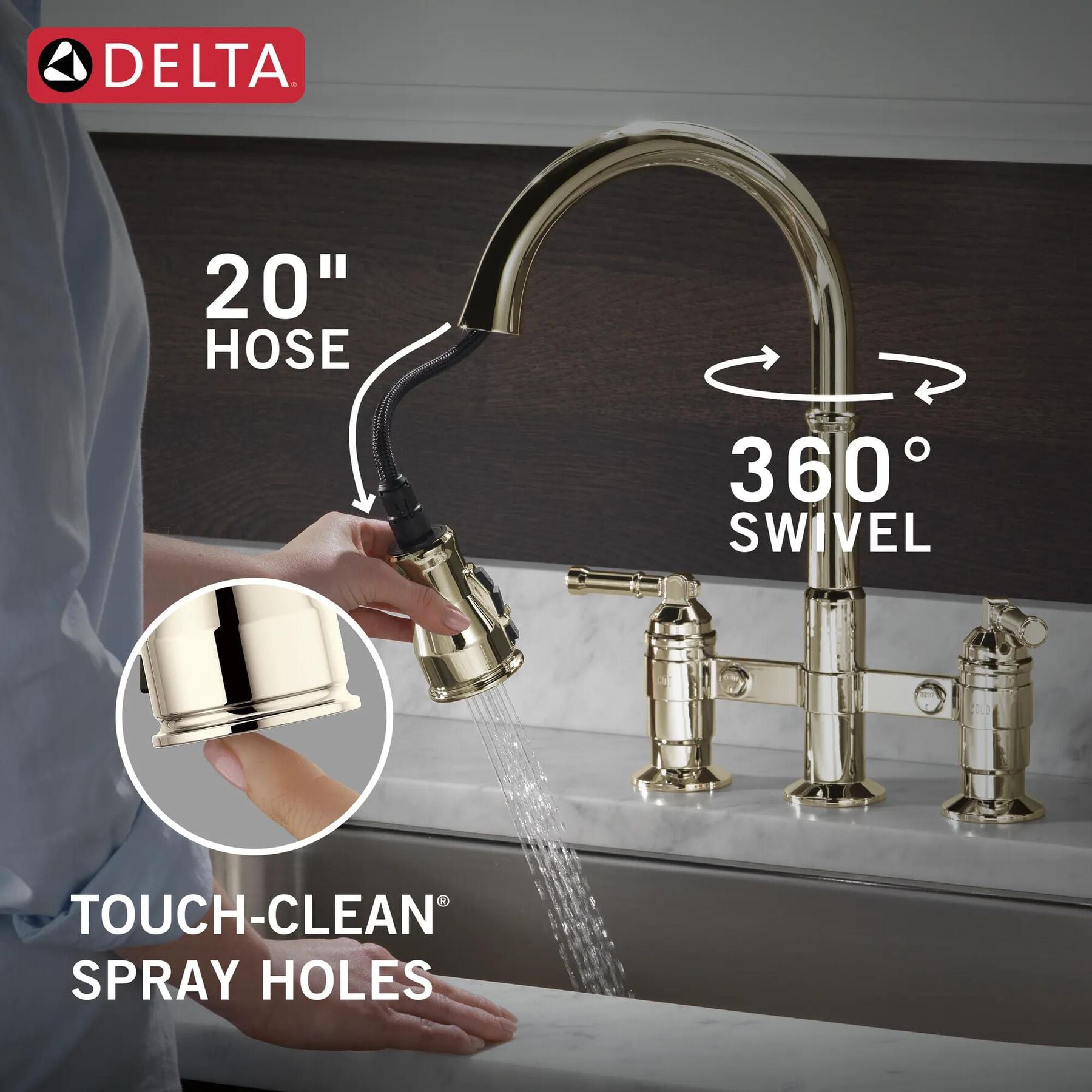 Two Handle Pull-Down Bridge Kitchen Faucet