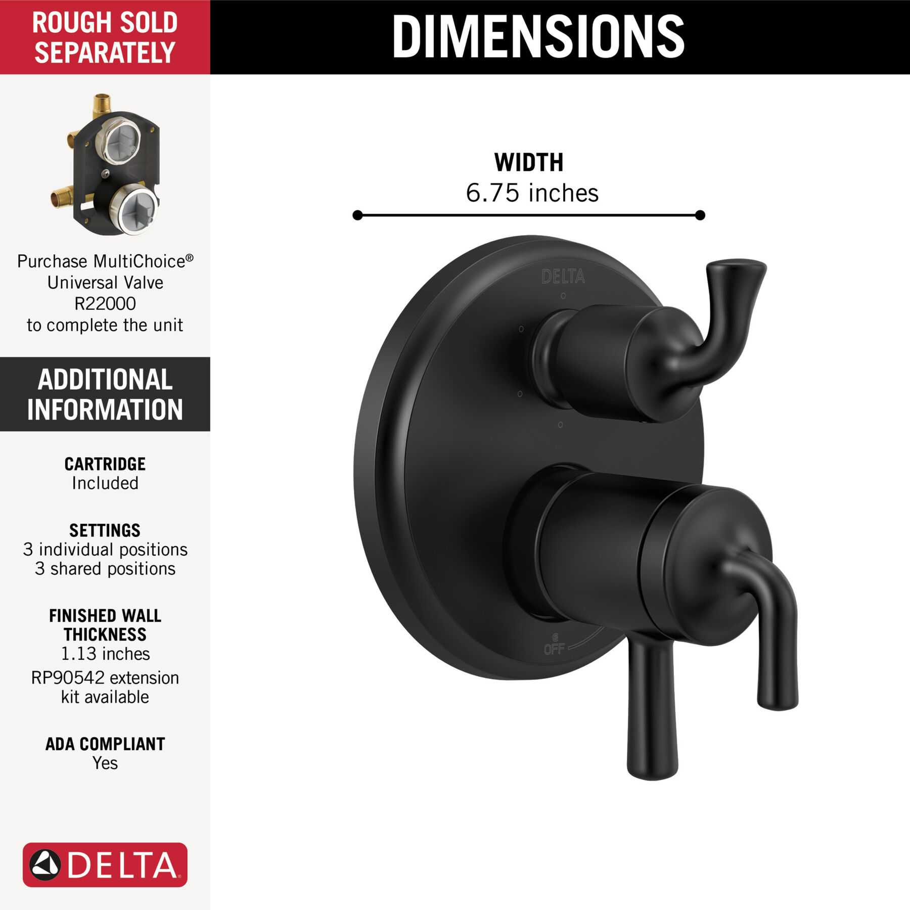 2-Handle Monitor 17 Series Valve Trim with 3- or 6- Setting Diverter