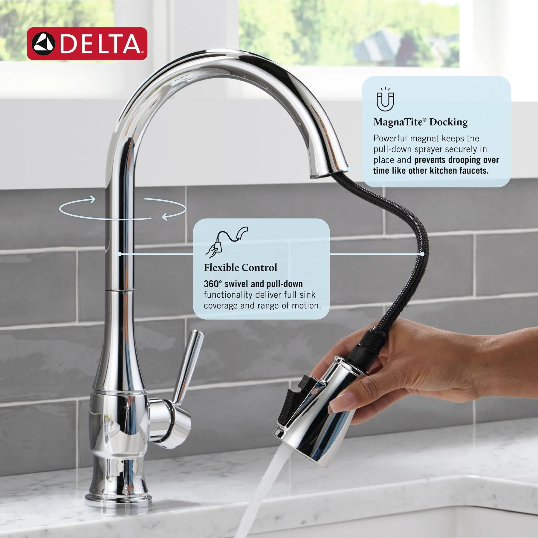 Single Handle Pull-Down Kitchen Faucet with Soap Dispenser and ShieldSpray&reg; Technology