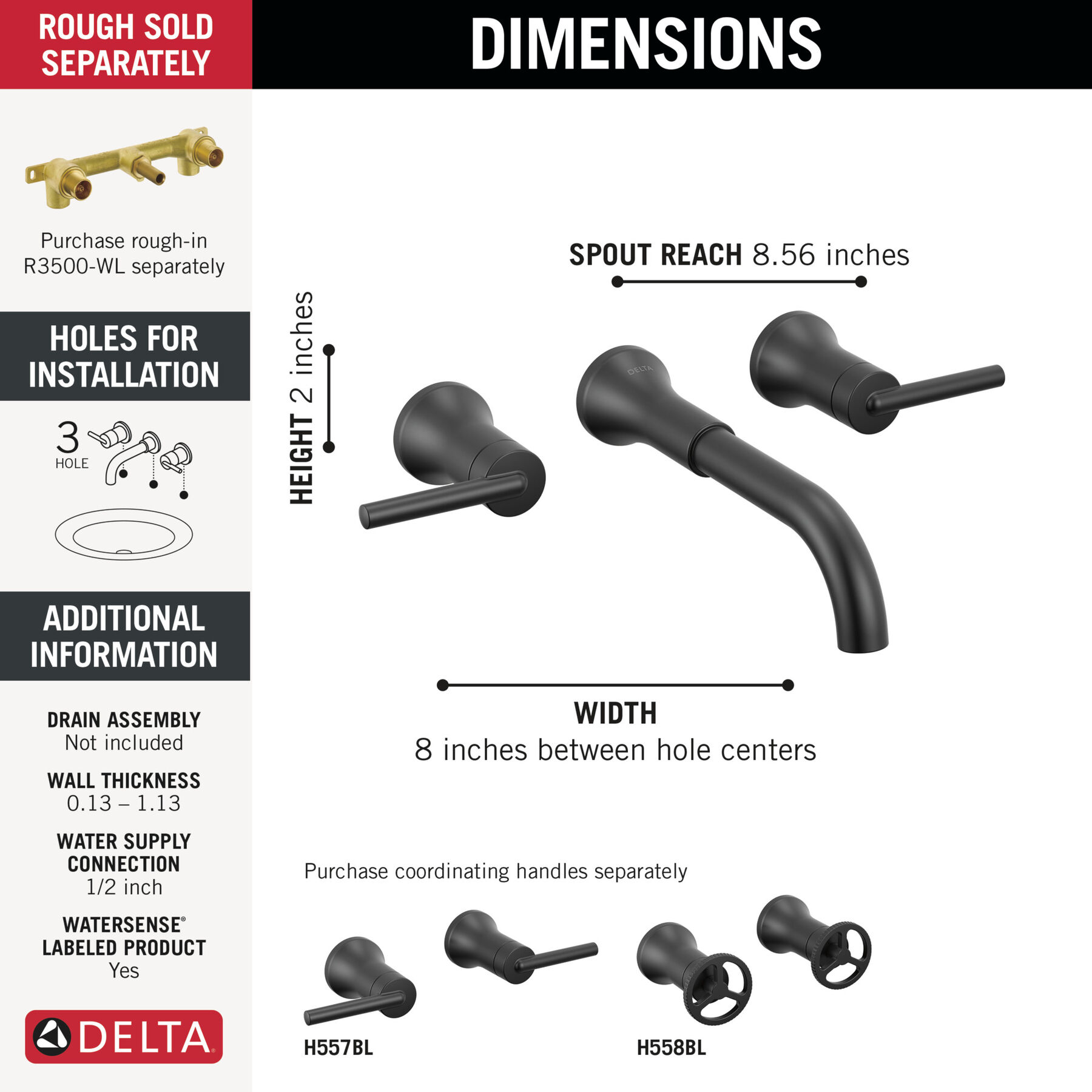 Two Handle Wall Mount Bathroom Faucet