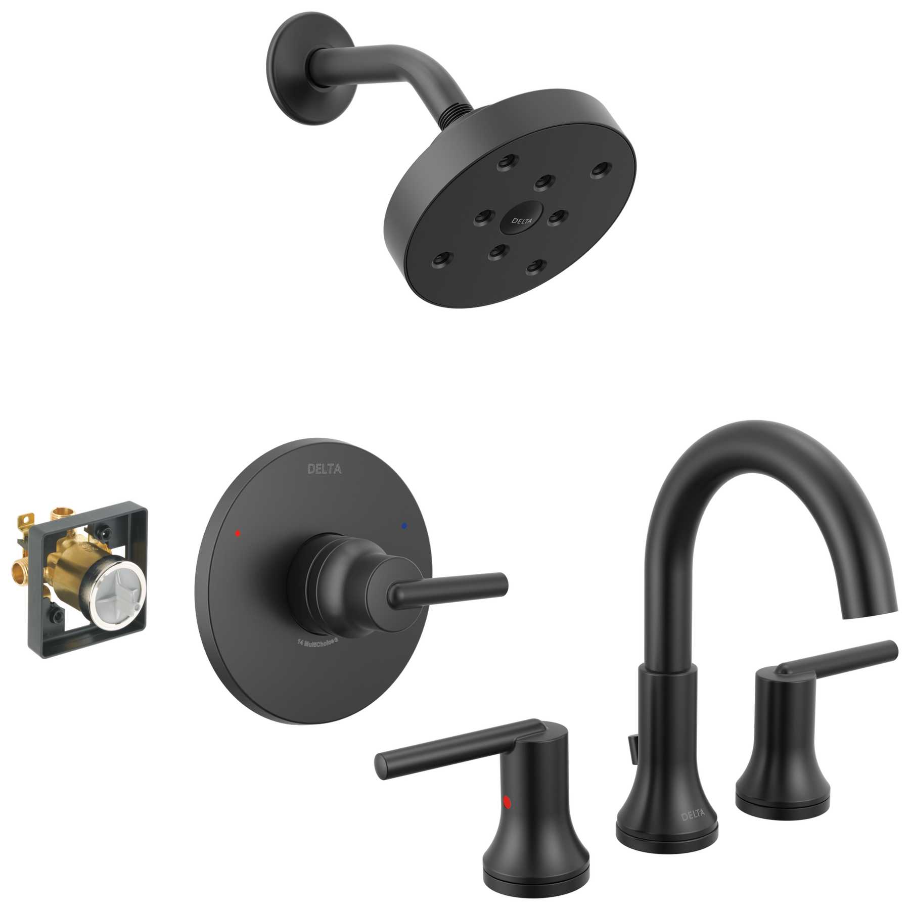 Widespread Lavatory Faucet with Shower Trim and Rough Bundle - 14 Series
