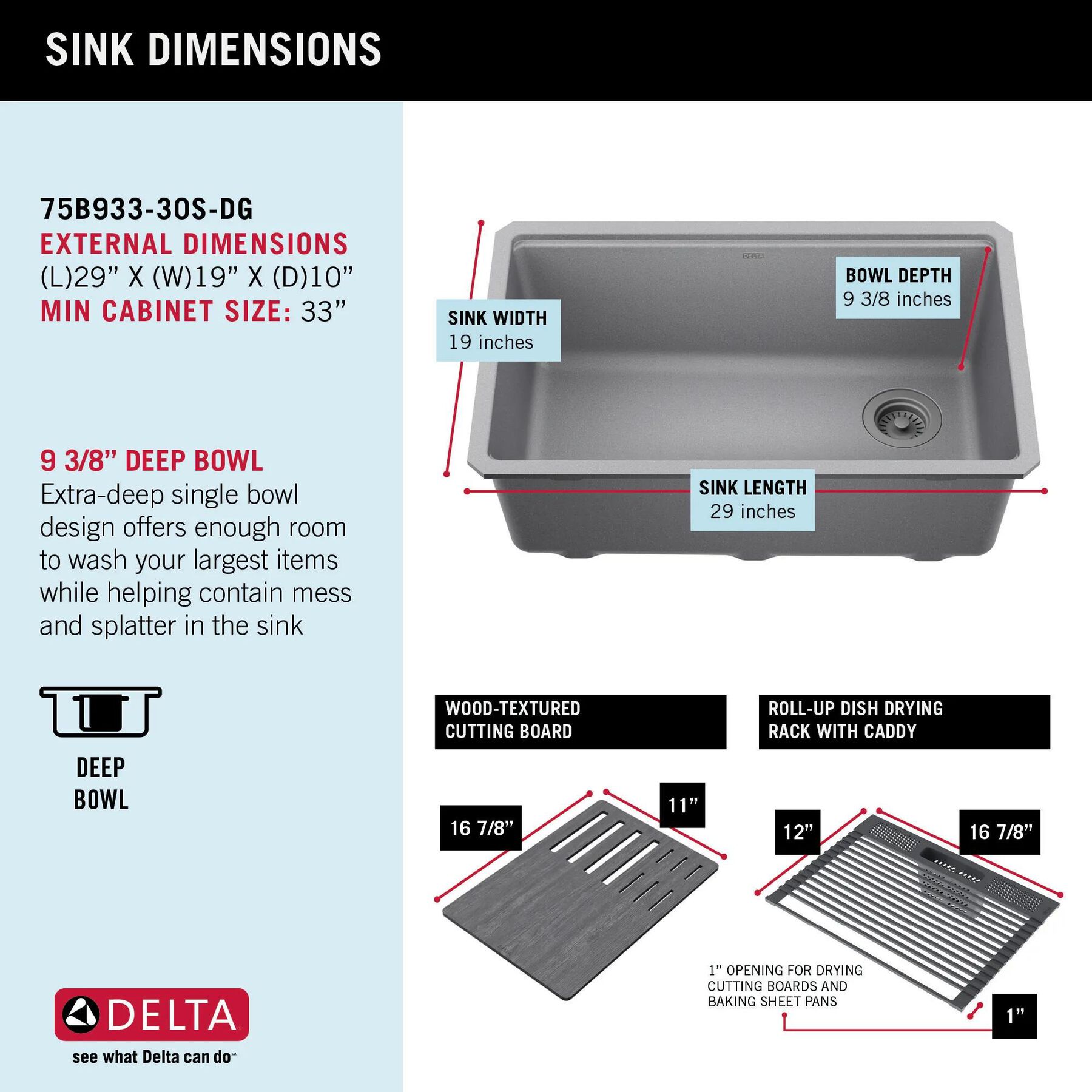 30&rdquo; Granite Composite Workstation Kitchen Sink Undermount Single Bowl with WorkFlow&trade; Ledge and Accessories in Dark Grey