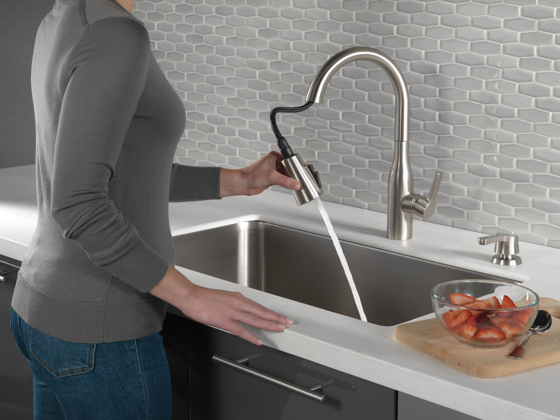 Single Handle Pull-Down Kitchen Faucet with Soap Dispenser and ShieldSpray&reg; Technology