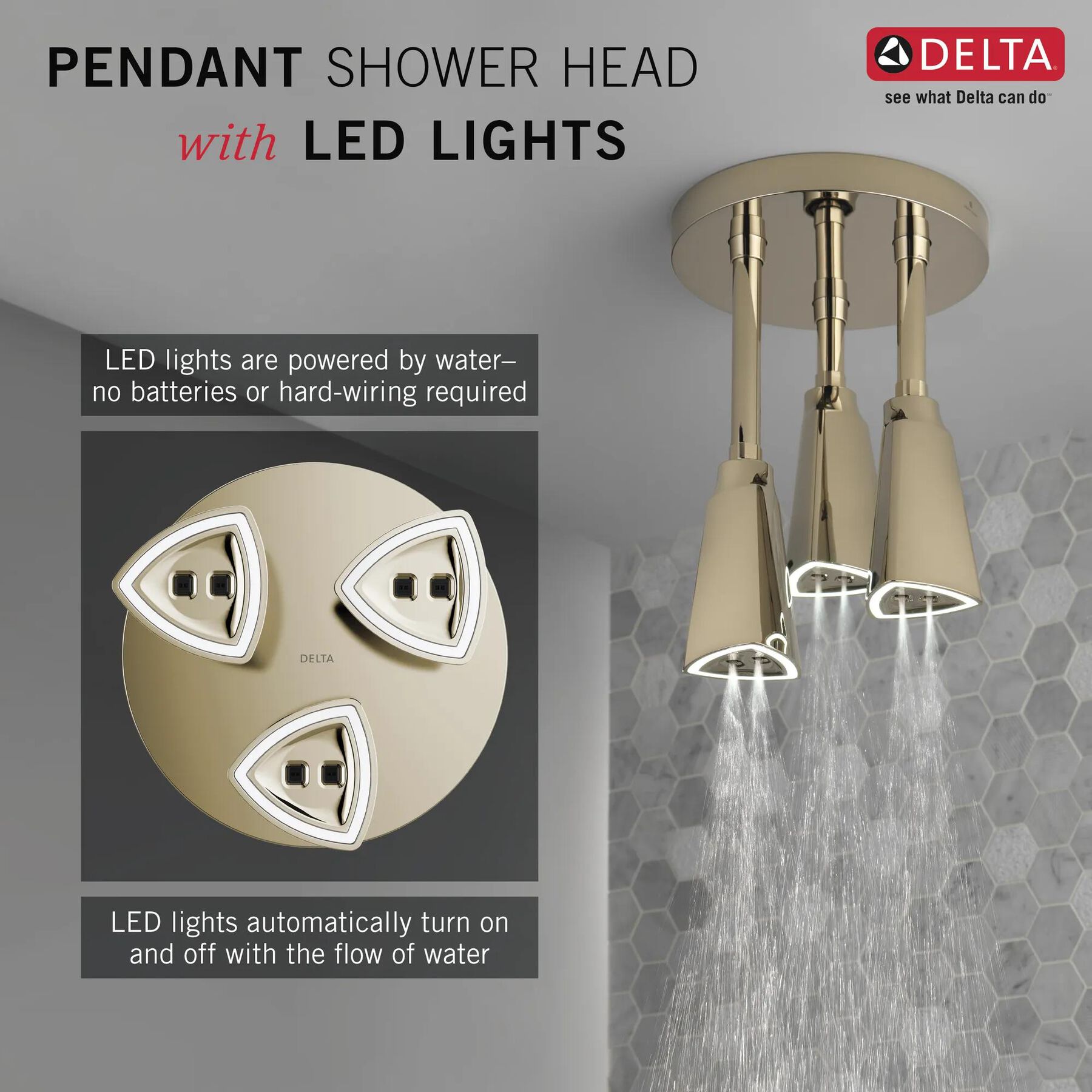 H<sub>2</sub>Okinetic&reg; Pendant Raincan Shower Head with LED Light