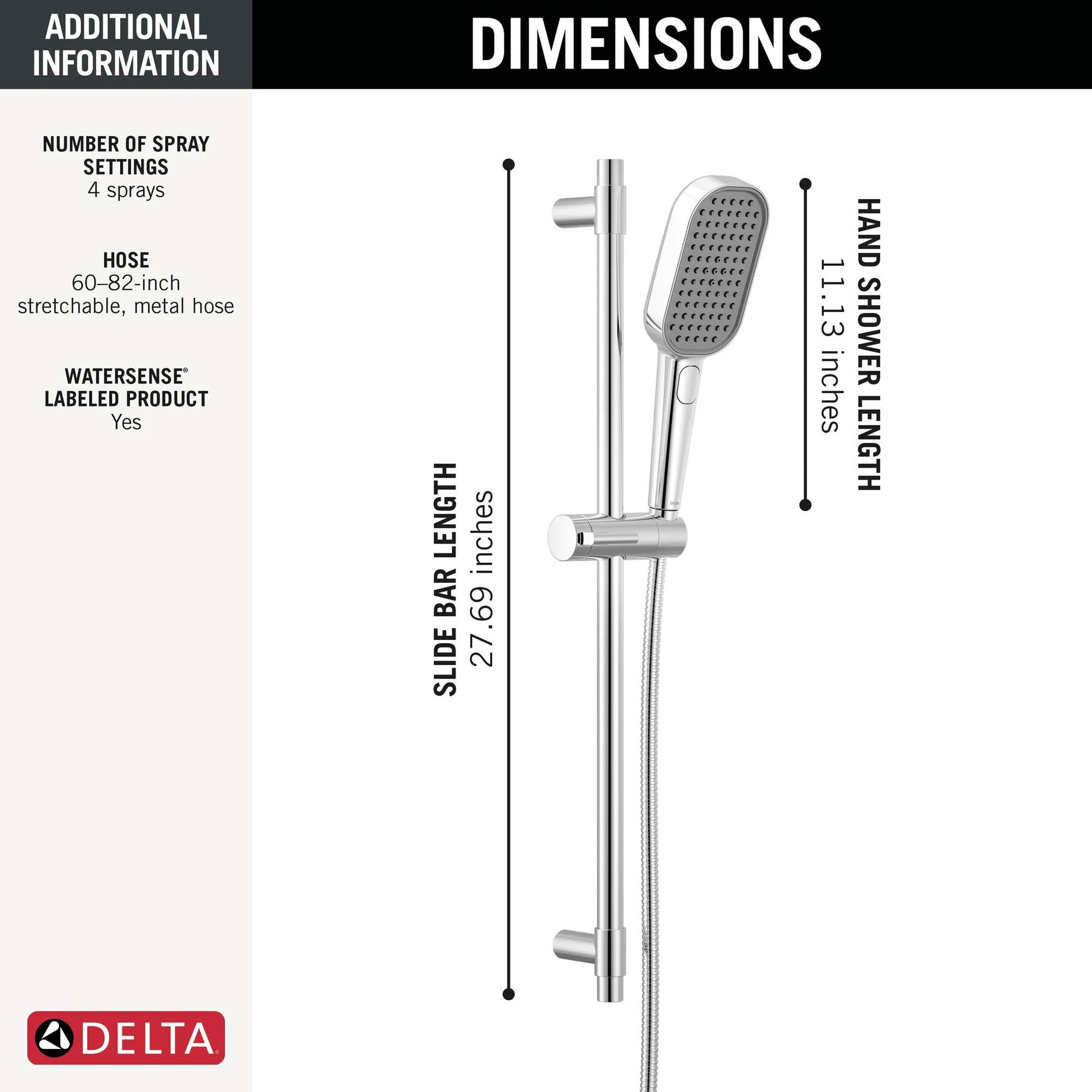 4-Setting Hand Shower with Slide Bar featuring FeatherRain&trade; Spray