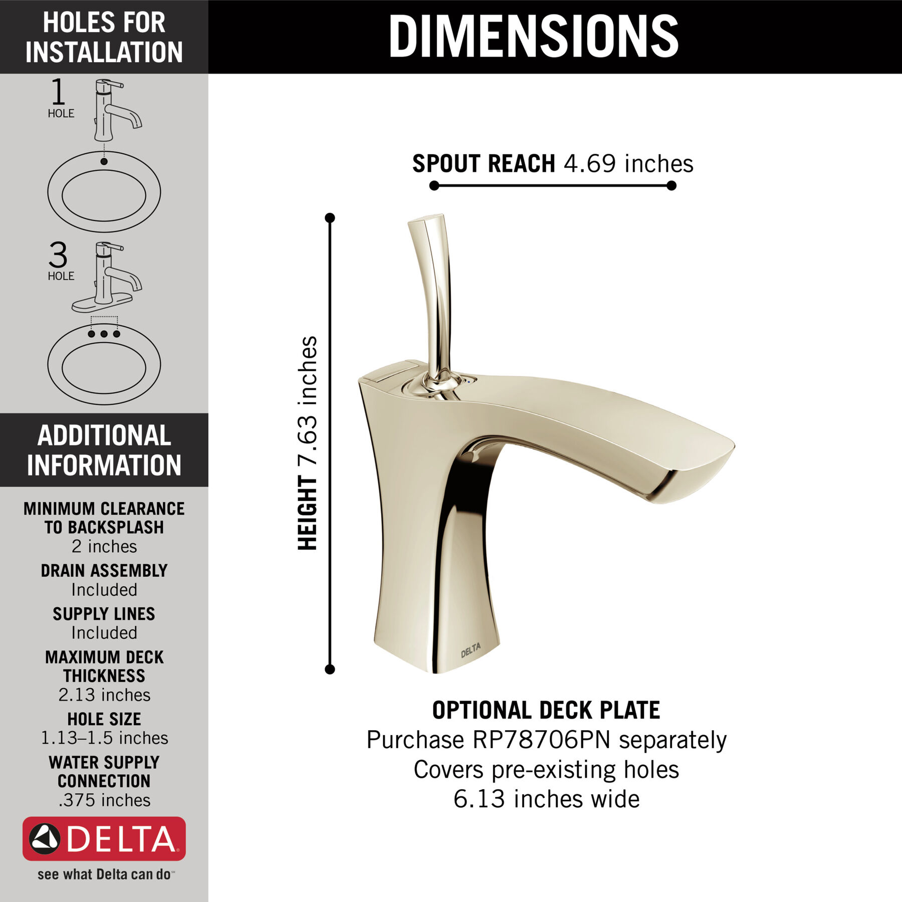 Single Handle Bathroom Faucet - Metal Pop-Up (Recertified)
