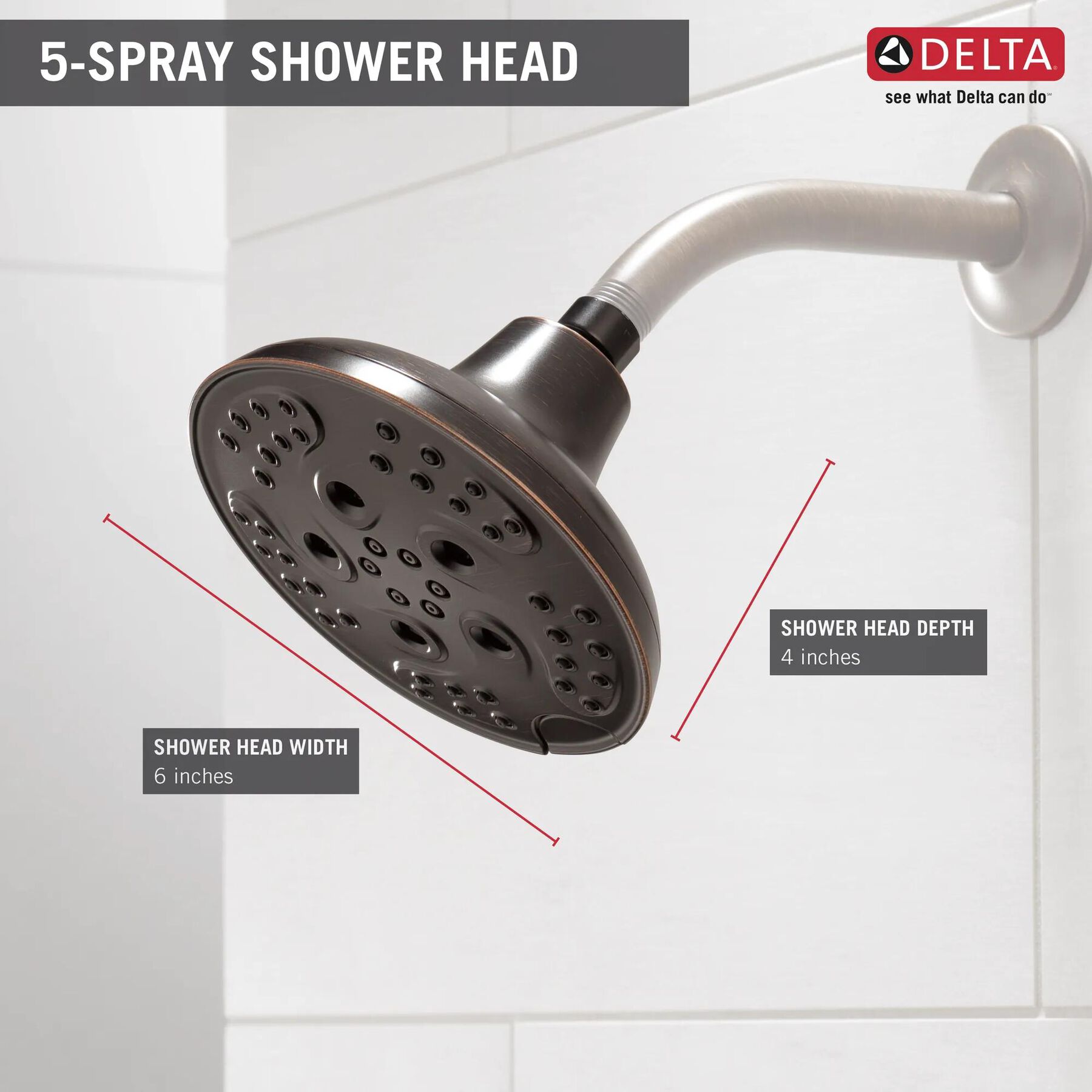 H<sub>2</sub>Okinetic&reg; 5-Setting Transitional Raincan Shower Head