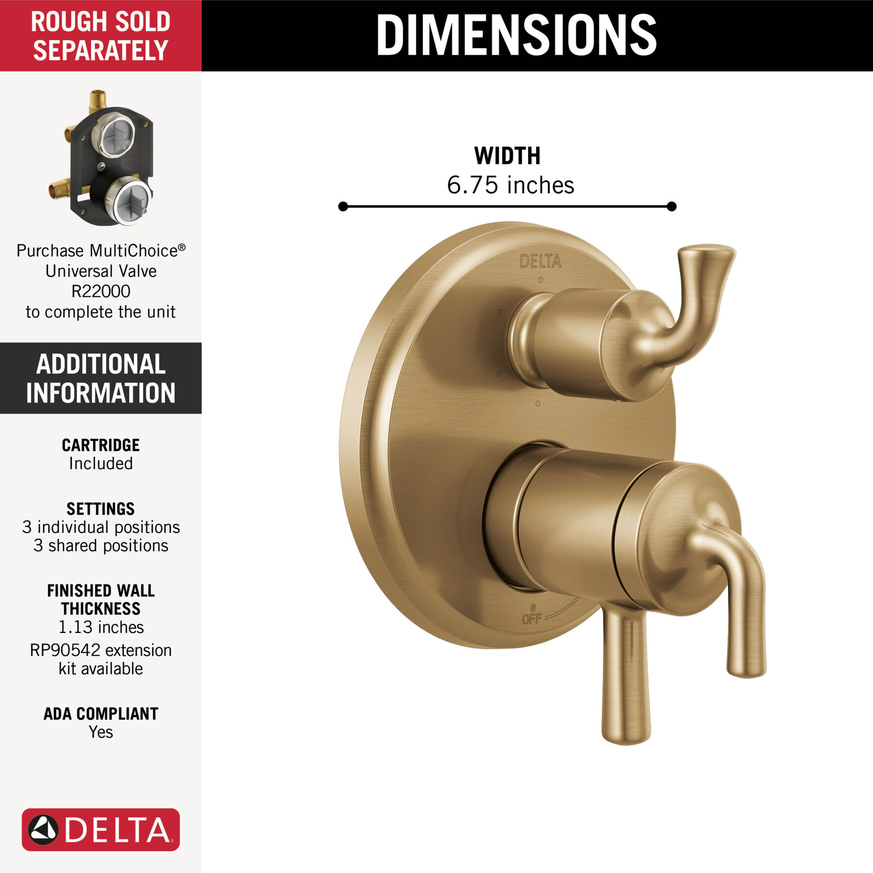 Two-Handle Monitor&reg; 17 Series Valve Trim with 3 Or 6-Setting Diverter