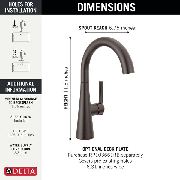 Delta Faucet 14882LF-CZ Bar Faucet – Champagne Bronze, Single Hole, High Arc 360° Swivel, ADA Compliant, Lifetime Warranty