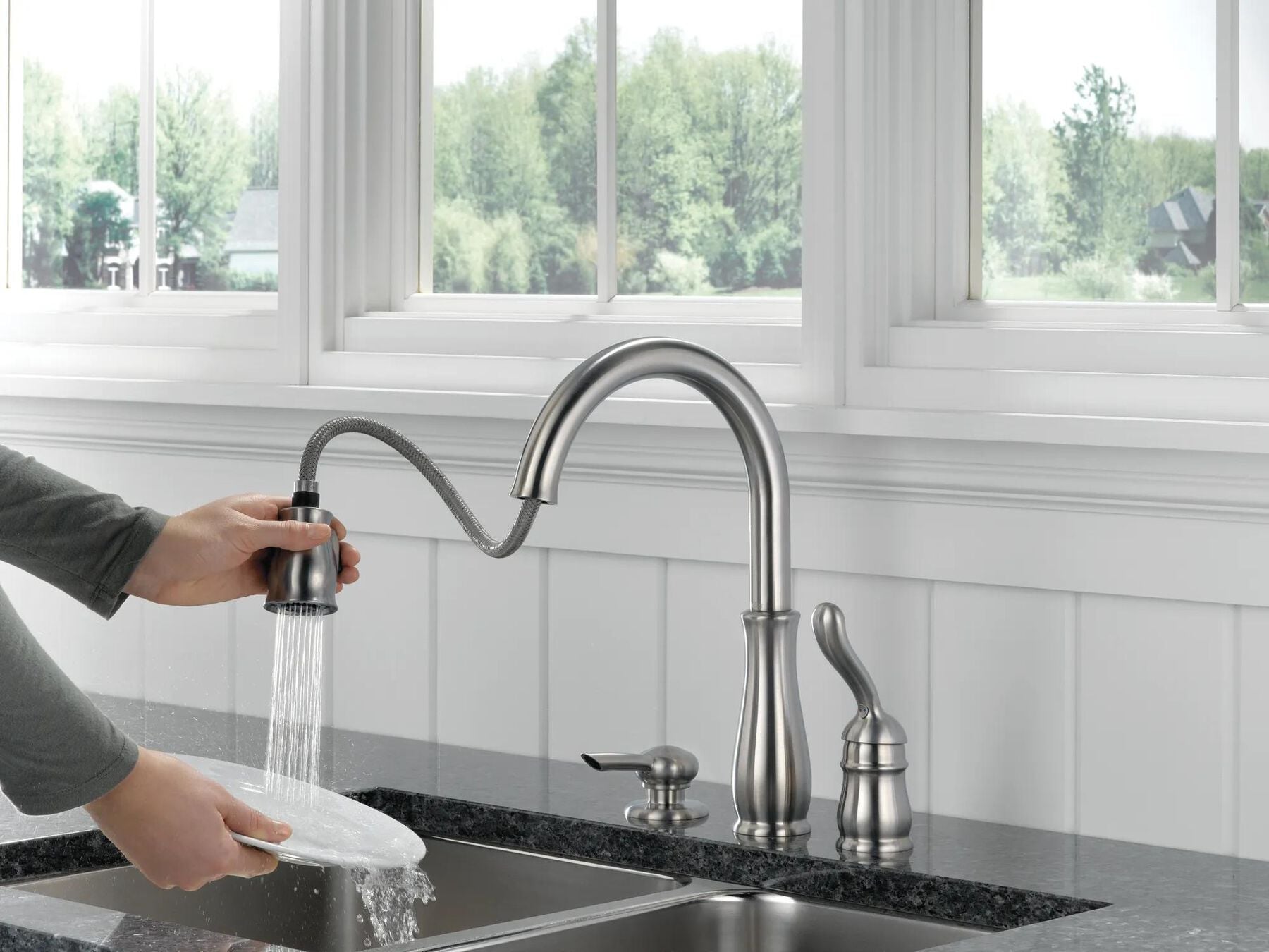Single Handle Pull-Down Kitchen Faucet with Soap Dispenser