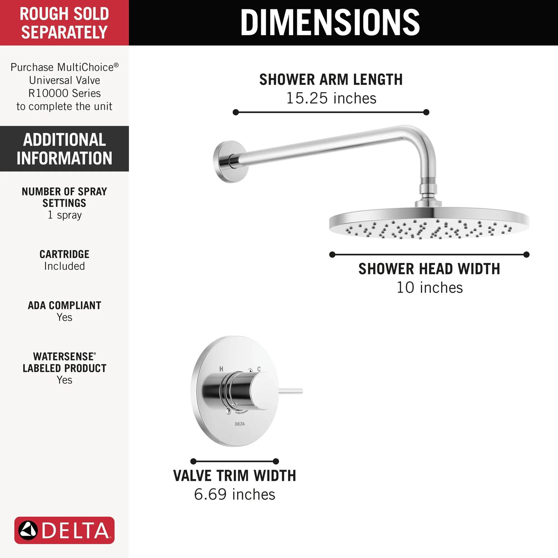 10" Circle Raincan Monitor 14 Series Shower Trim (Recertified)