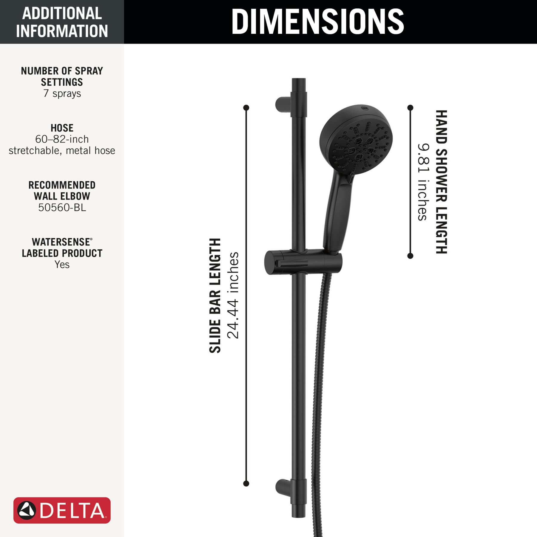 7-Setting Slide Bar Hand Shower with Cleaning Spray (Recertified)