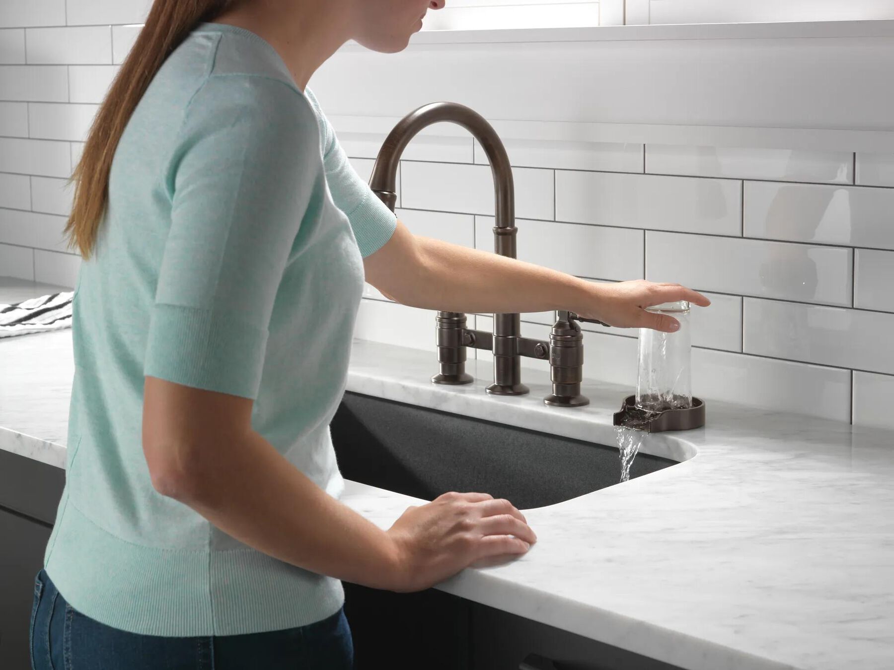 Two Handle Pull-Down Bridge Kitchen Faucet