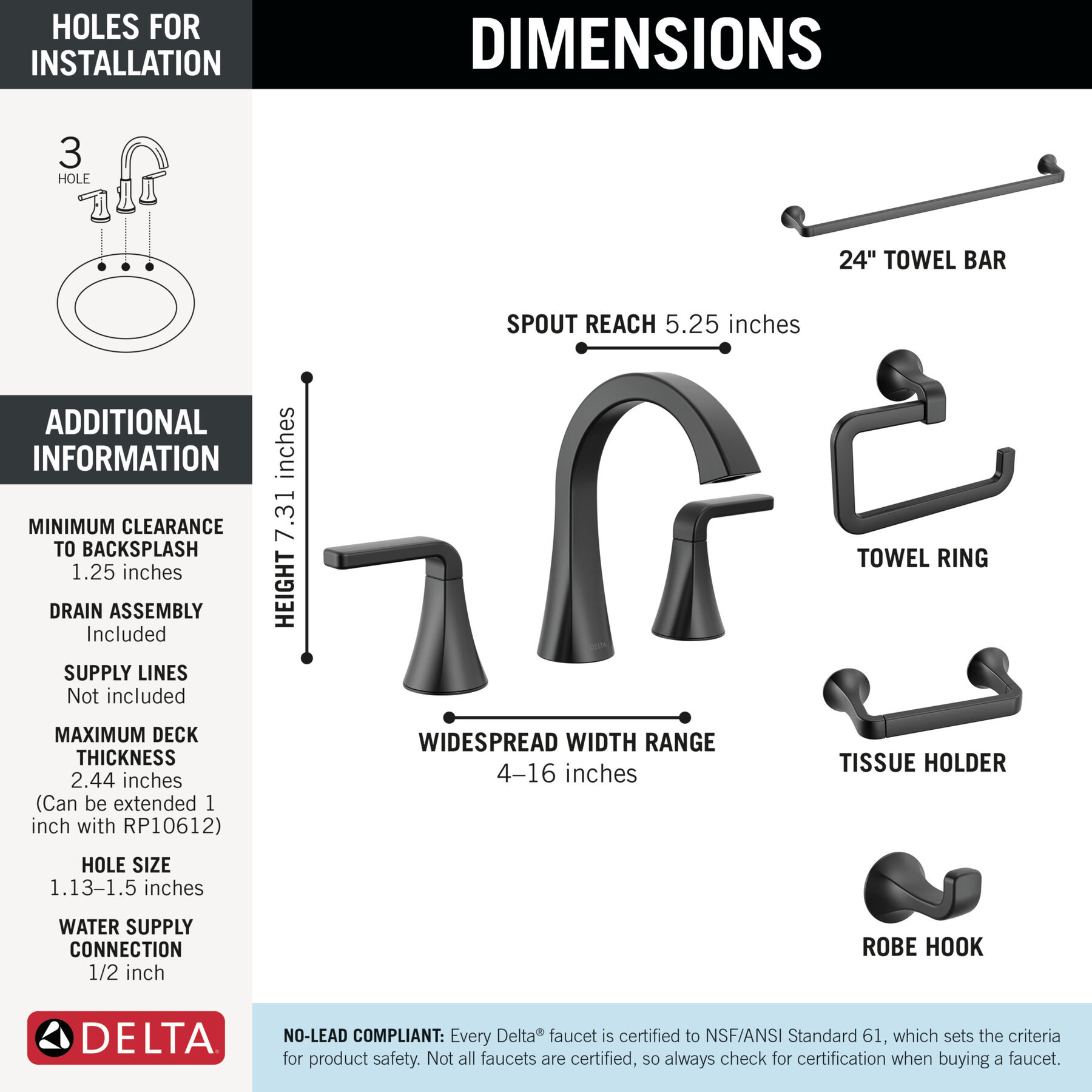 Widespread Lavatory Faucet with 14 Series Tub Shower Trim and Bathroom Accessories Bundle