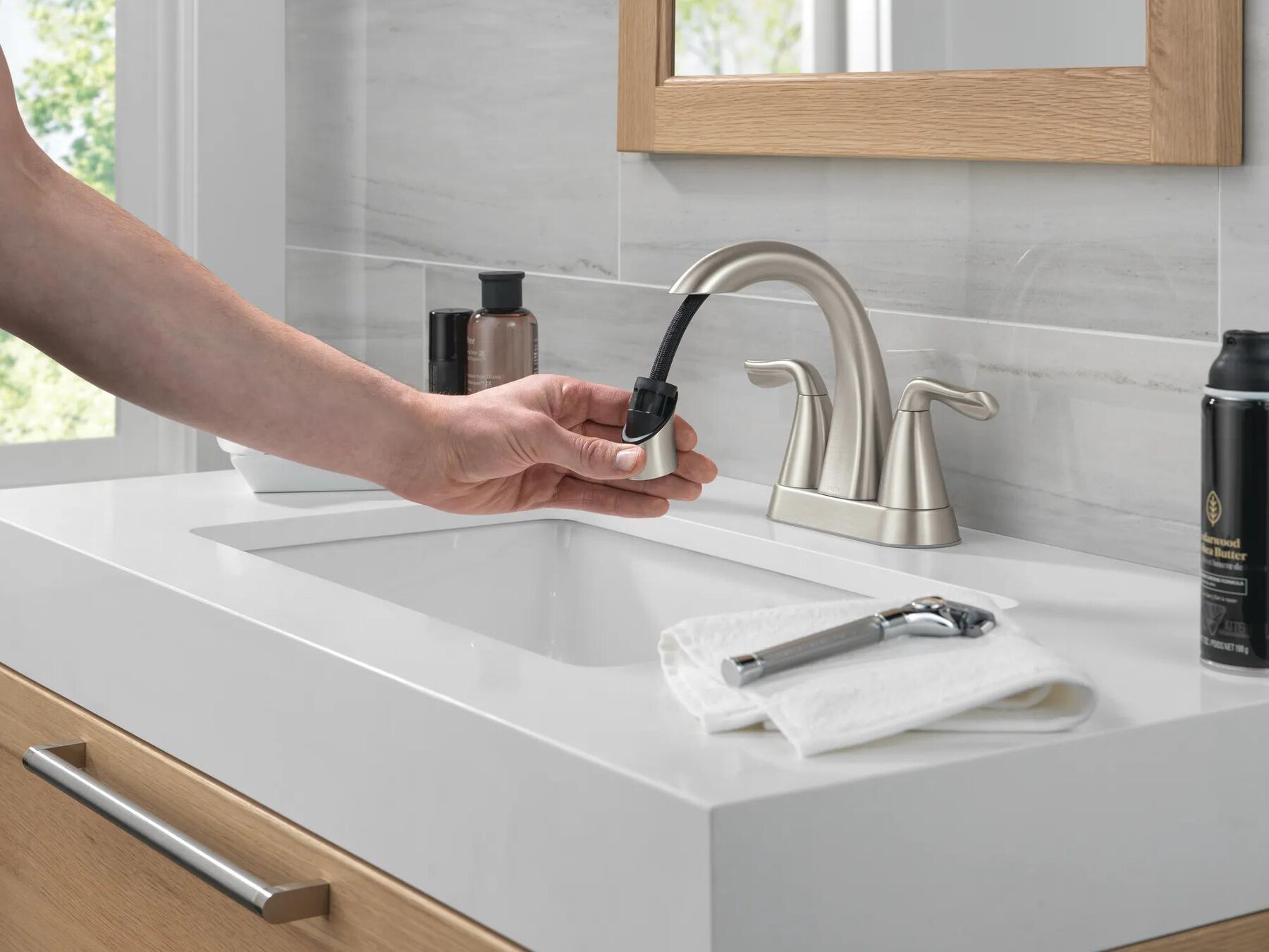 Two Handle Centerset Pull-Down Bathroom Faucet