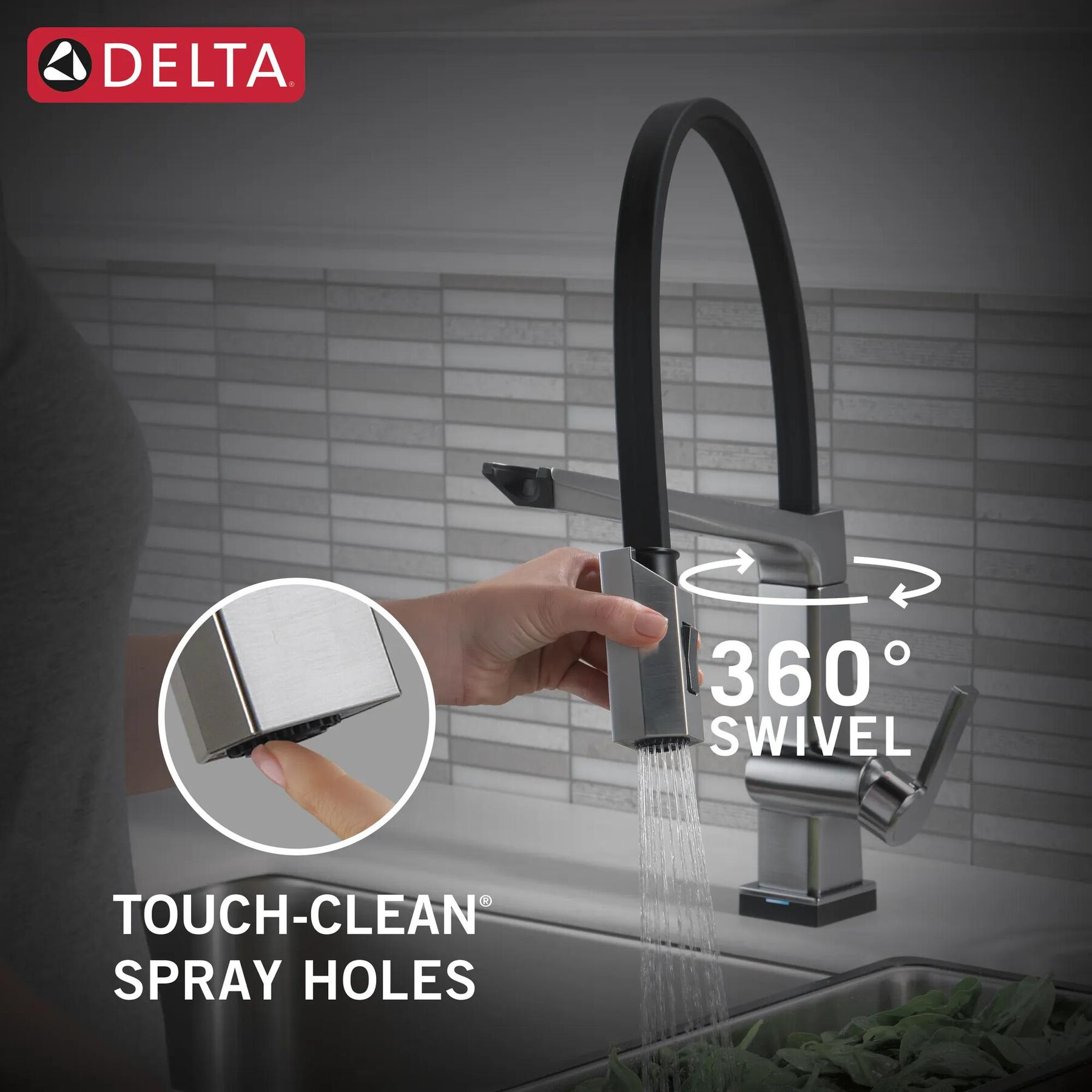 Single Handle Exposed Hose Kitchen Faucet with Touch2O Technology