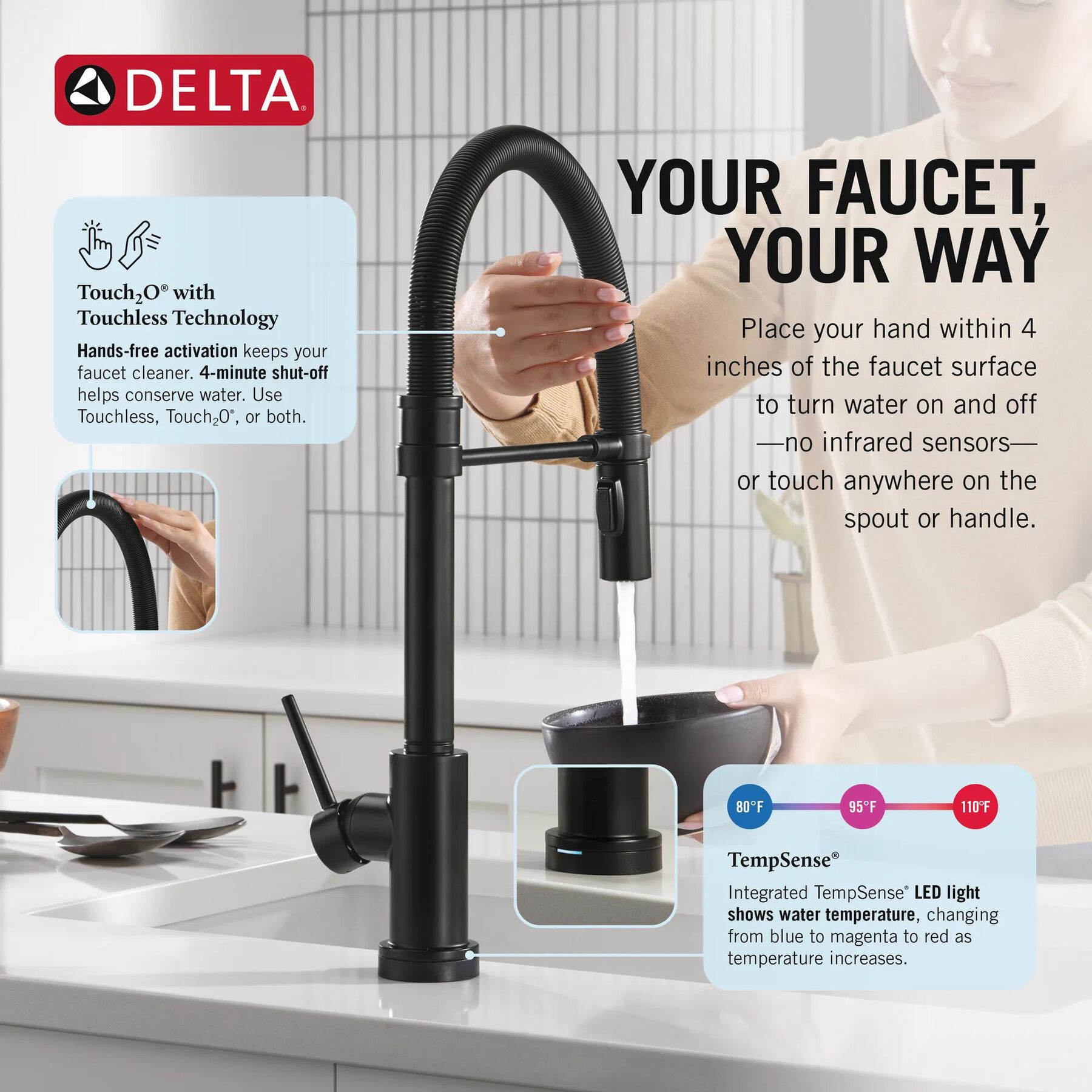 Touch<sub>2</sub>O&reg; Technology Kitchen Faucet with Touchless Technology