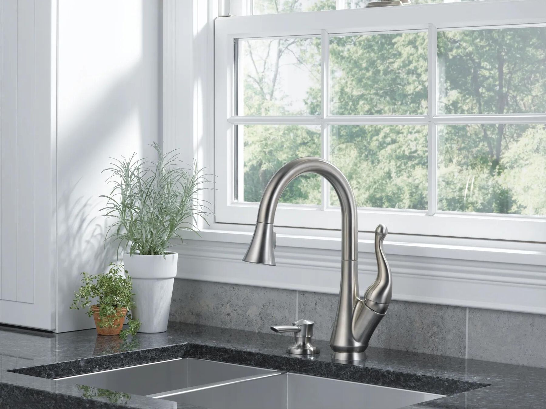 Single Handle Pull-Down Kitchen Faucet with Soap Dispenser