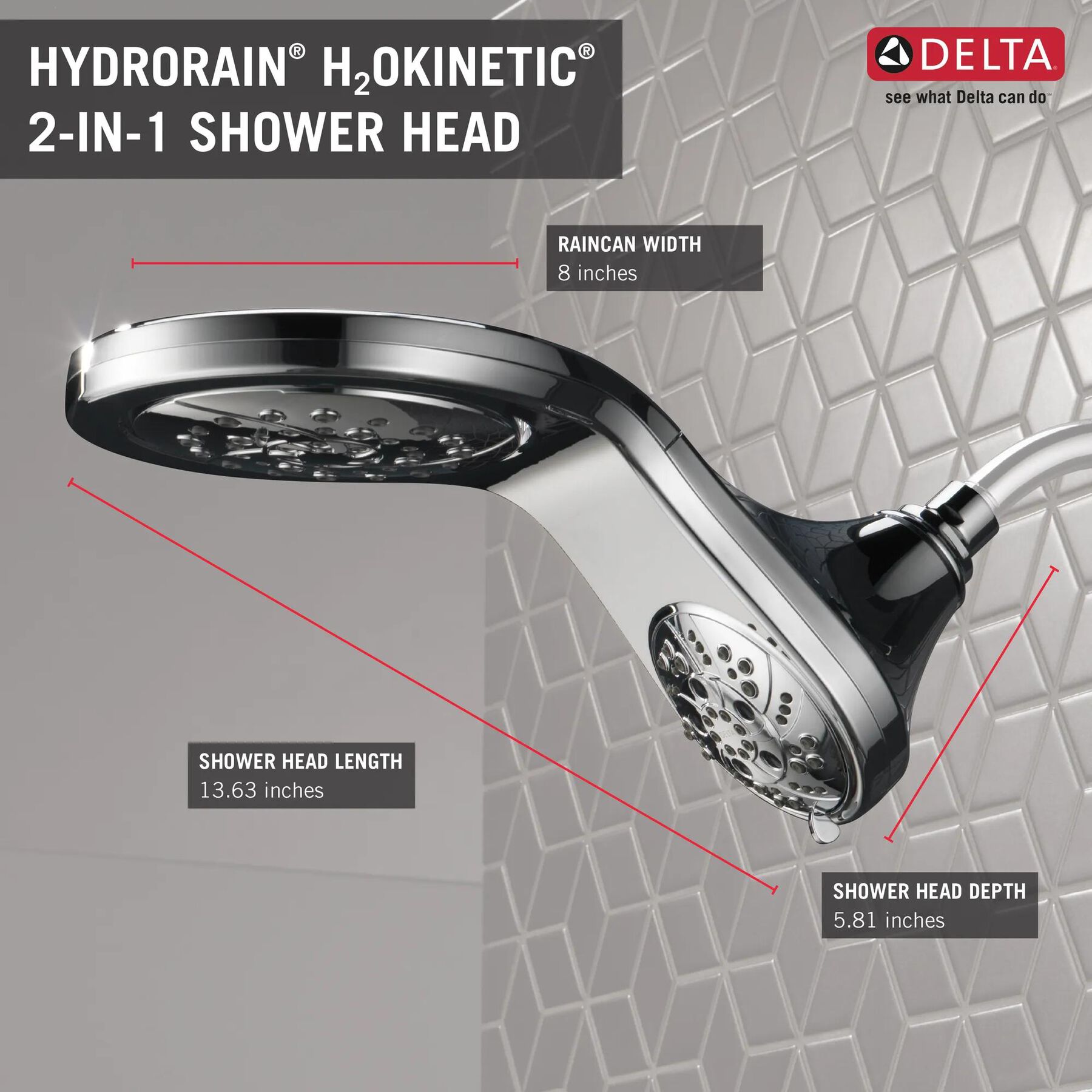 HydroRain&reg; H<sub>2</sub>Okinetic&reg; In2ition&reg; 5-Setting Two-in-One Shower