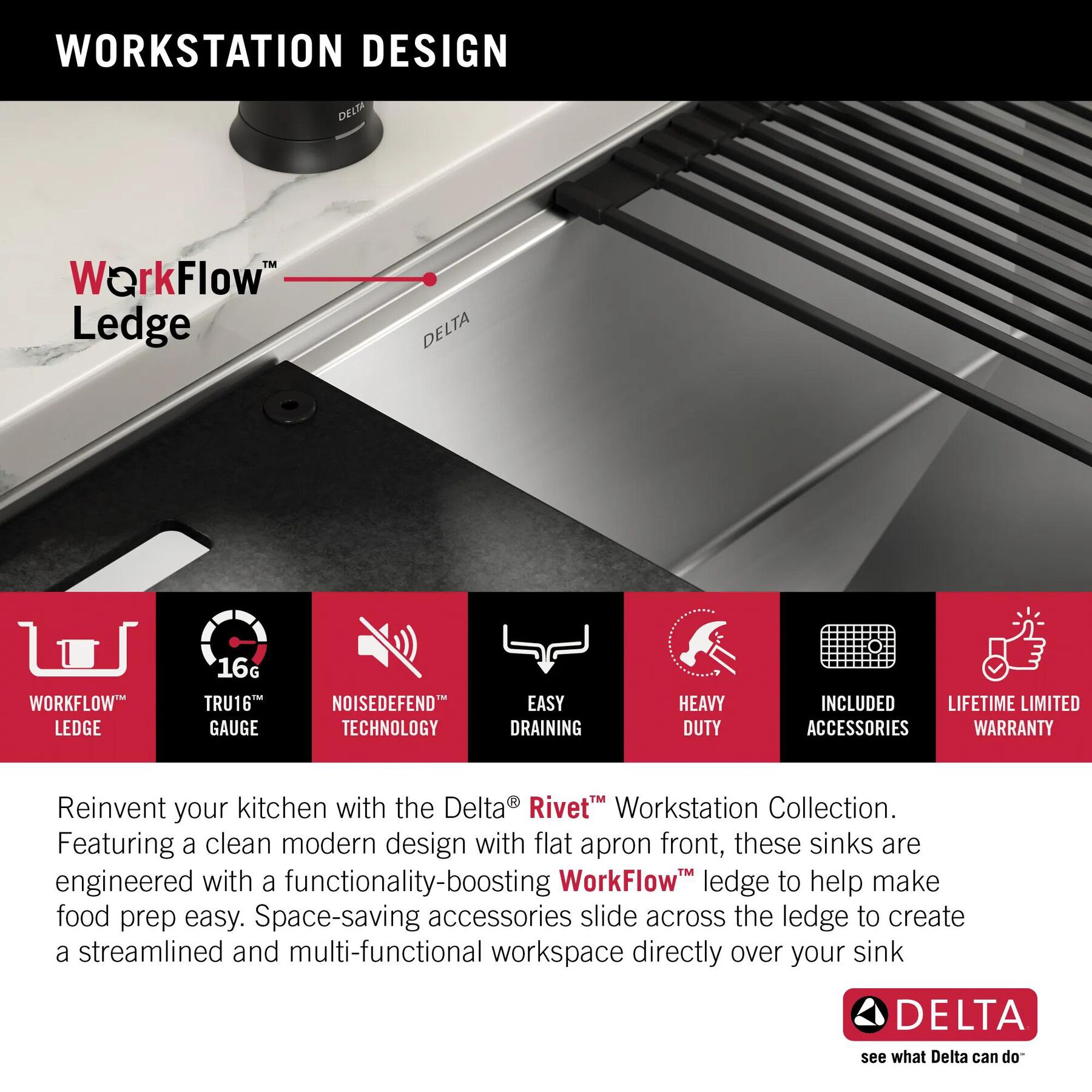 36&rdquo; Workstation Undermount&nbsp;Single Bowl&nbsp;16 Gauge Stainless Steel&nbsp;Farmhouse Apron Front Kitchen Sink&nbsp;with&nbsp;WorkFlow&trade; Ledge and Accessories