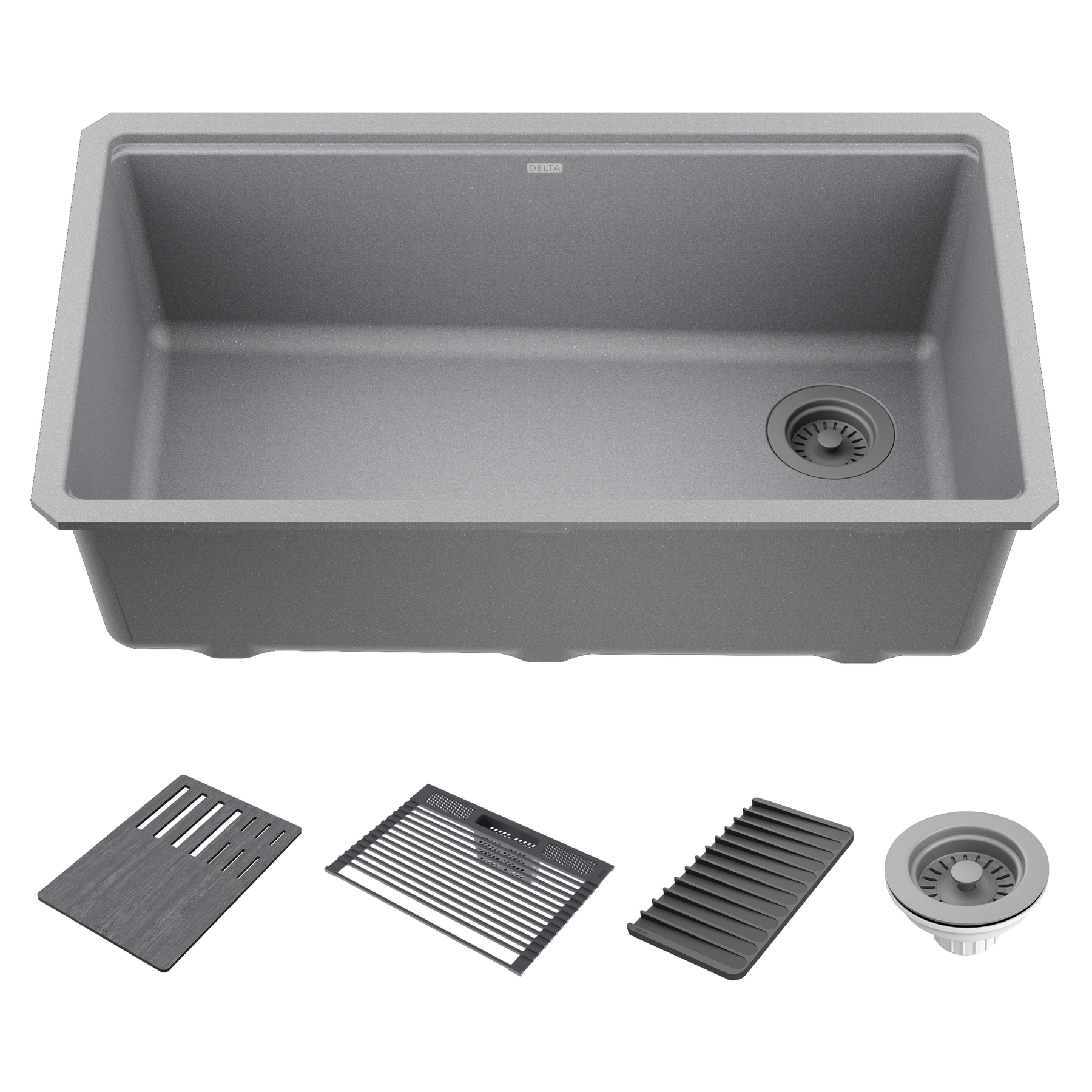 32&rdquo; Granite Composite Workstation Kitchen Sink Undermount Single Bowl with WorkFlow&trade; Ledge and Accessories in Dark Grey