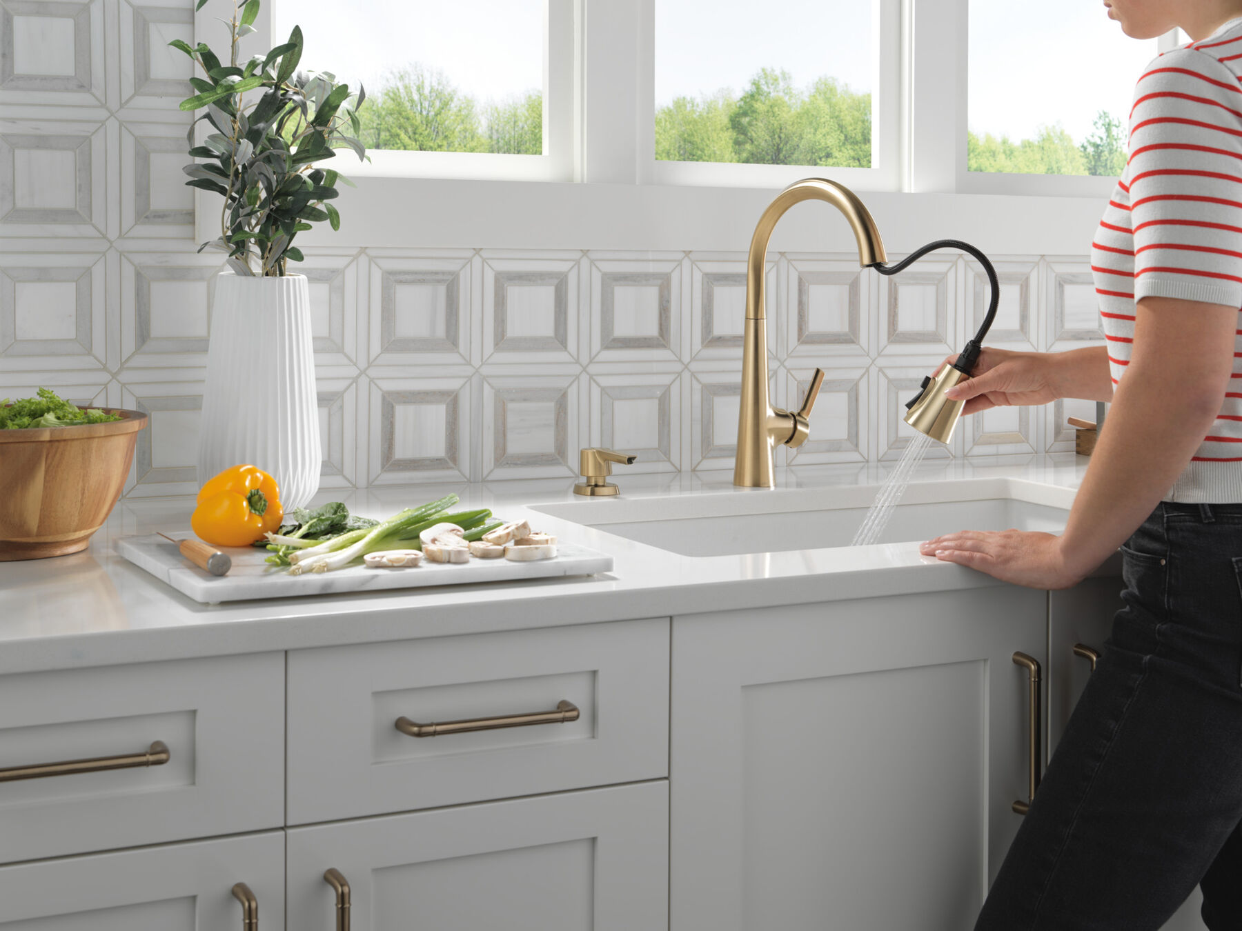 Single Handle Pull-Down Kitchen Faucet with Soap Dispenser and ShieldSpray&reg; Technology