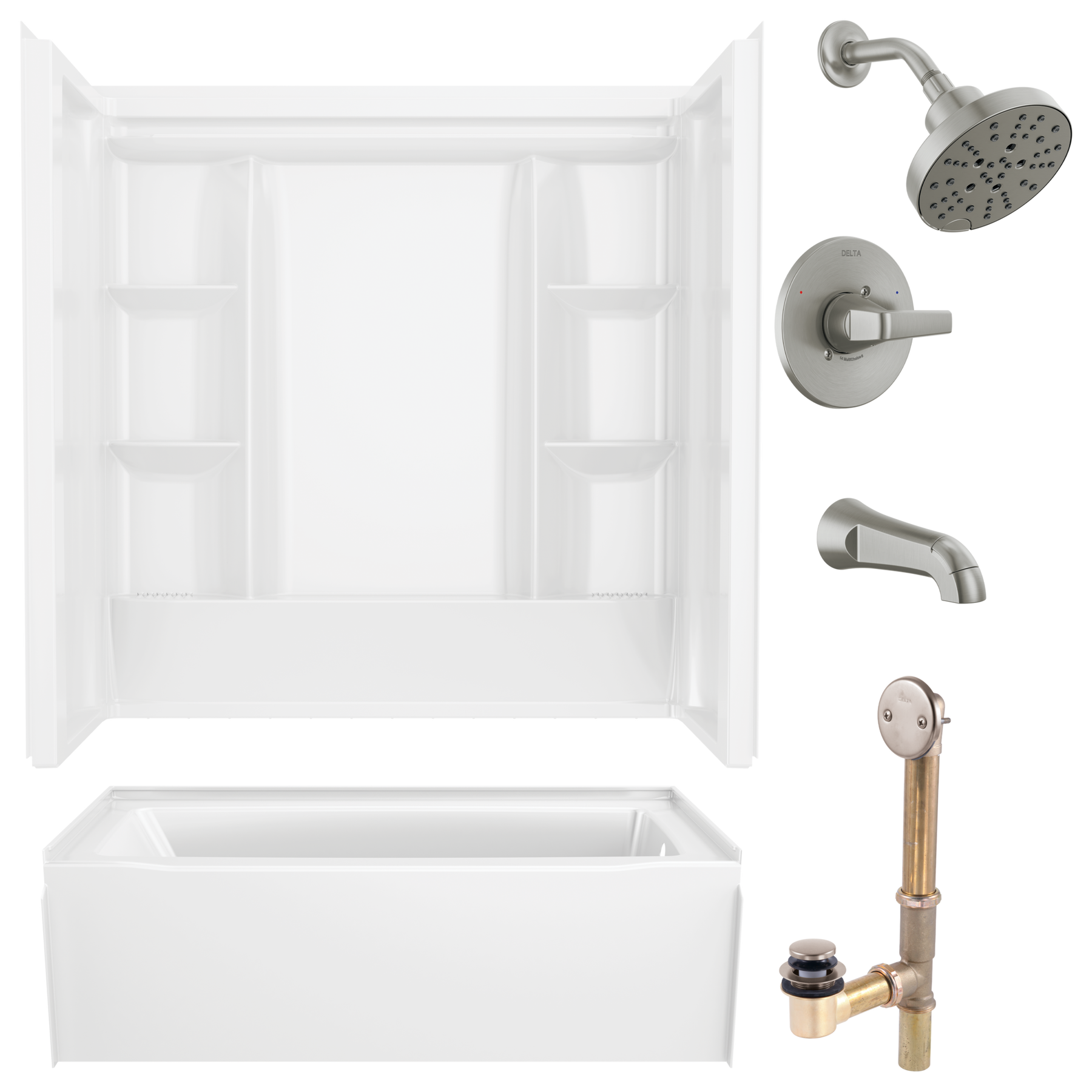 60x30 Alcove Bathtub, Wall Set, Trim and Drain Bundle - Right Drain