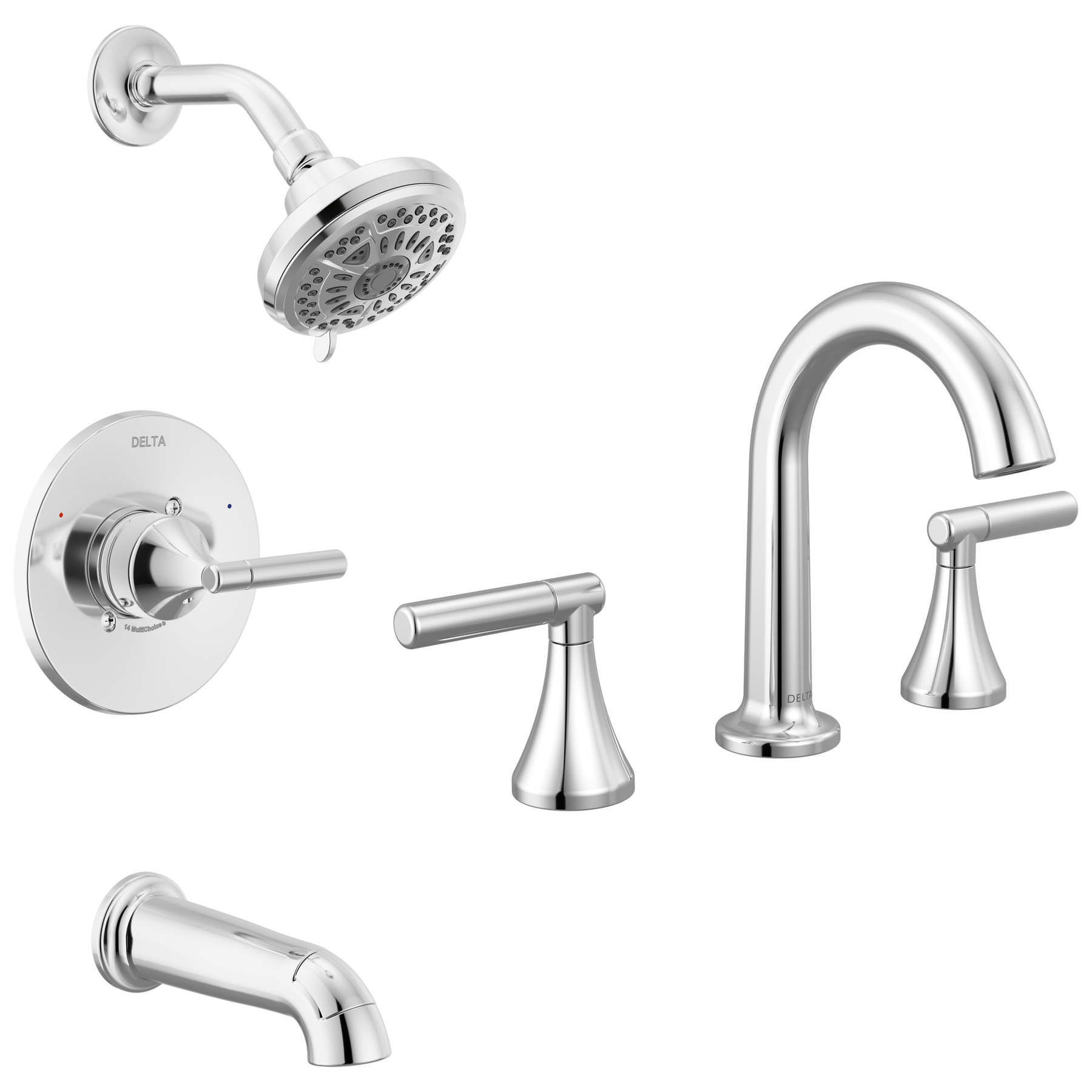 Widespread Lavatory Faucet with 14 Series Tub Shower Trim and Rough Bundle