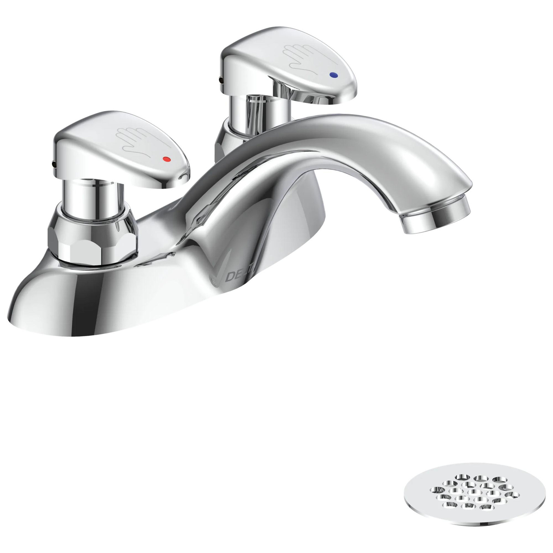 Two Handle Metering Slow-Close Centerset Bathroom Faucet