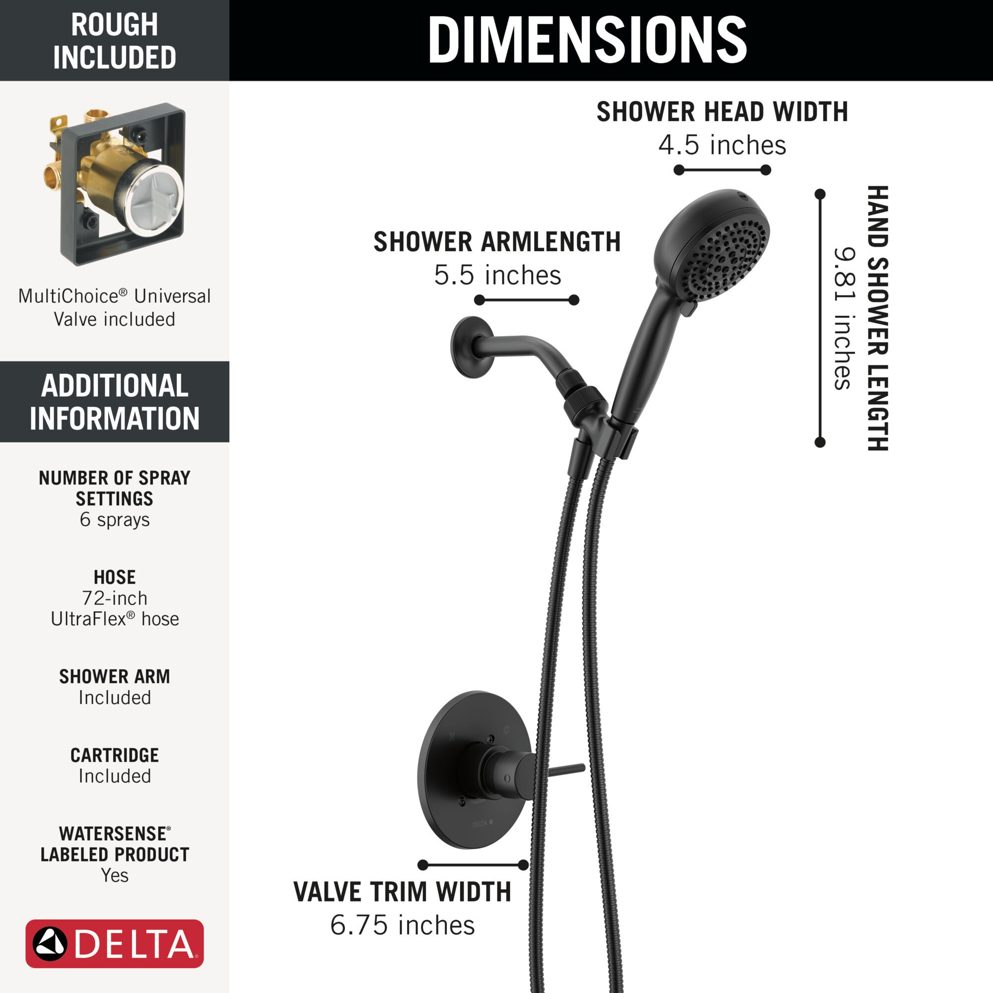 Shower Trim with ProClean Hand Shower Bundle in Matte Black FVS3