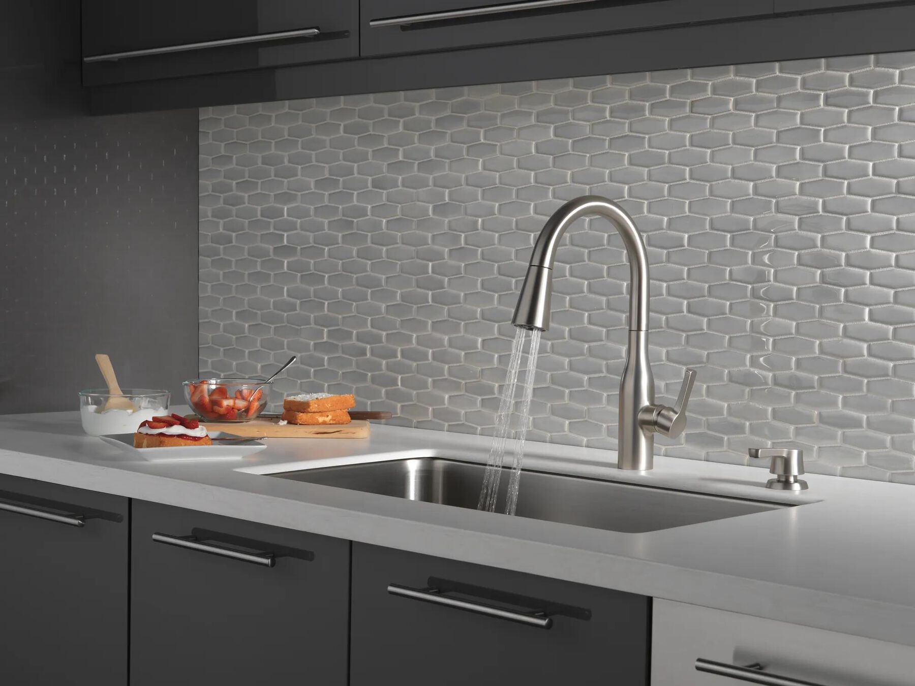 Single Handle Pull-Down Kitchen Faucet with Soap Dispenser and ShieldSpray&reg; Technology (Recertified)