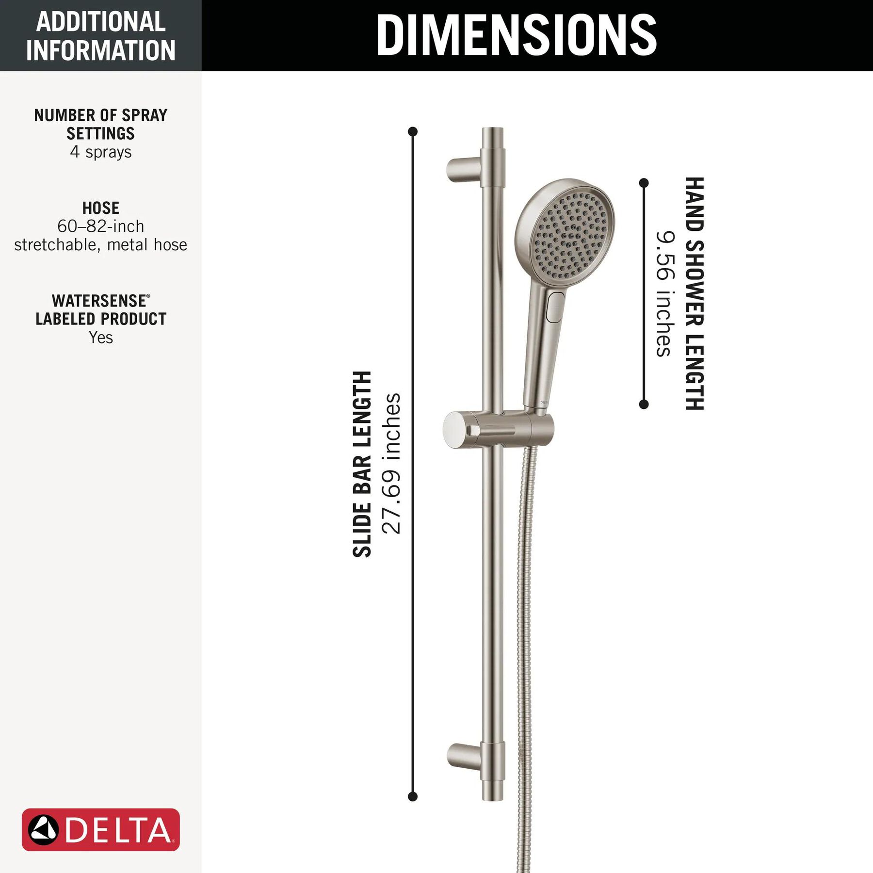 4-Setting Hand Shower with Slide Bar featuring FeatherRain&trade; Spray