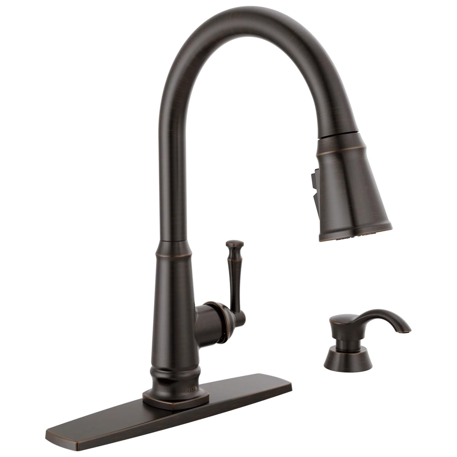 Single Handle Pull-Down Kitchen Faucet with Soap Dispenser and ShieldSpray Technology